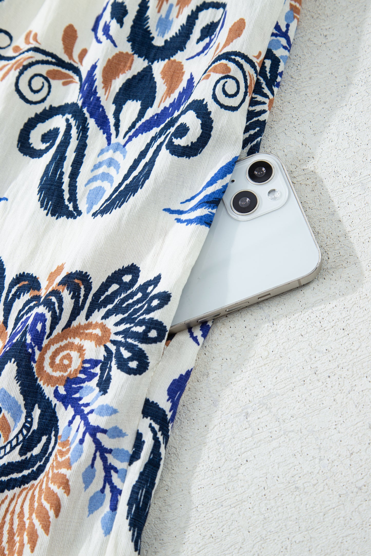 Sky Blue Plus Size Boho Print Split Neck Long Sleeve Mini Dress-TOPS / DRESSES-[Adult]-[Female]-2022 Online Blue Zone Planet