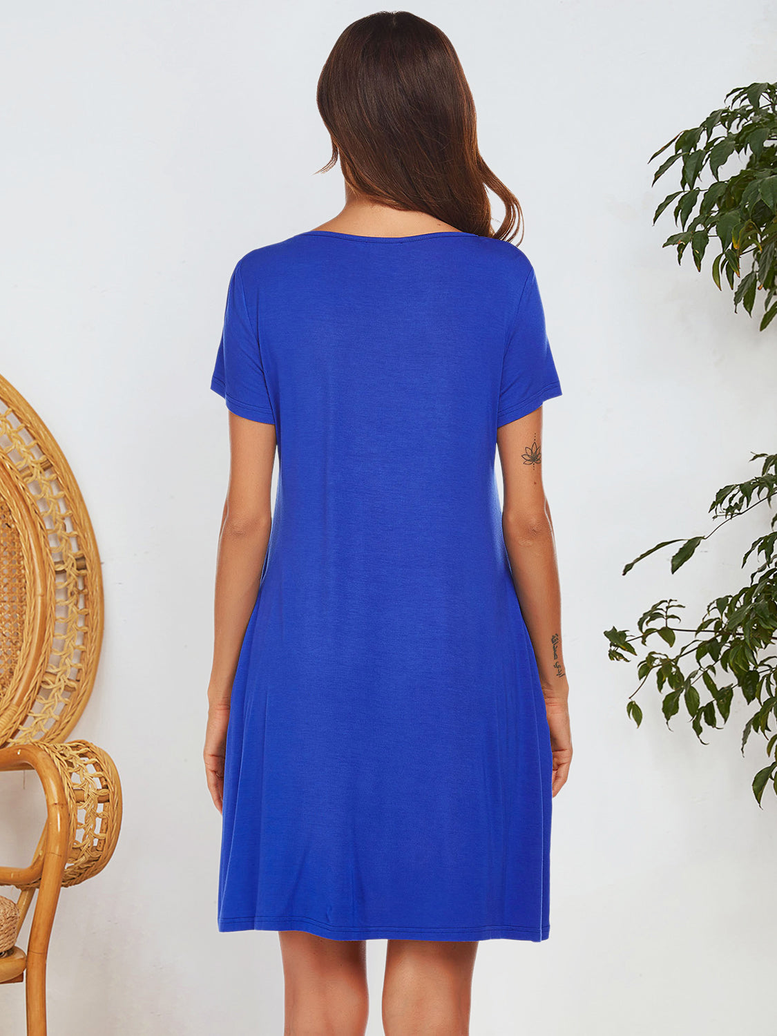 Notched Short Sleeve Mini Lounge Dress-TOPS / DRESSES-[Adult]-[Female]-2022 Online Blue Zone Planet