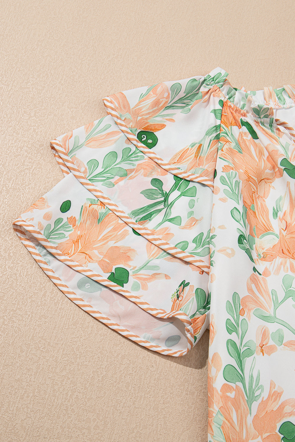 Orange Floral Contrast Edge Layered Short Sleeve Mini Dress-TOPS / DRESSES-[Adult]-[Female]-2022 Online Blue Zone Planet