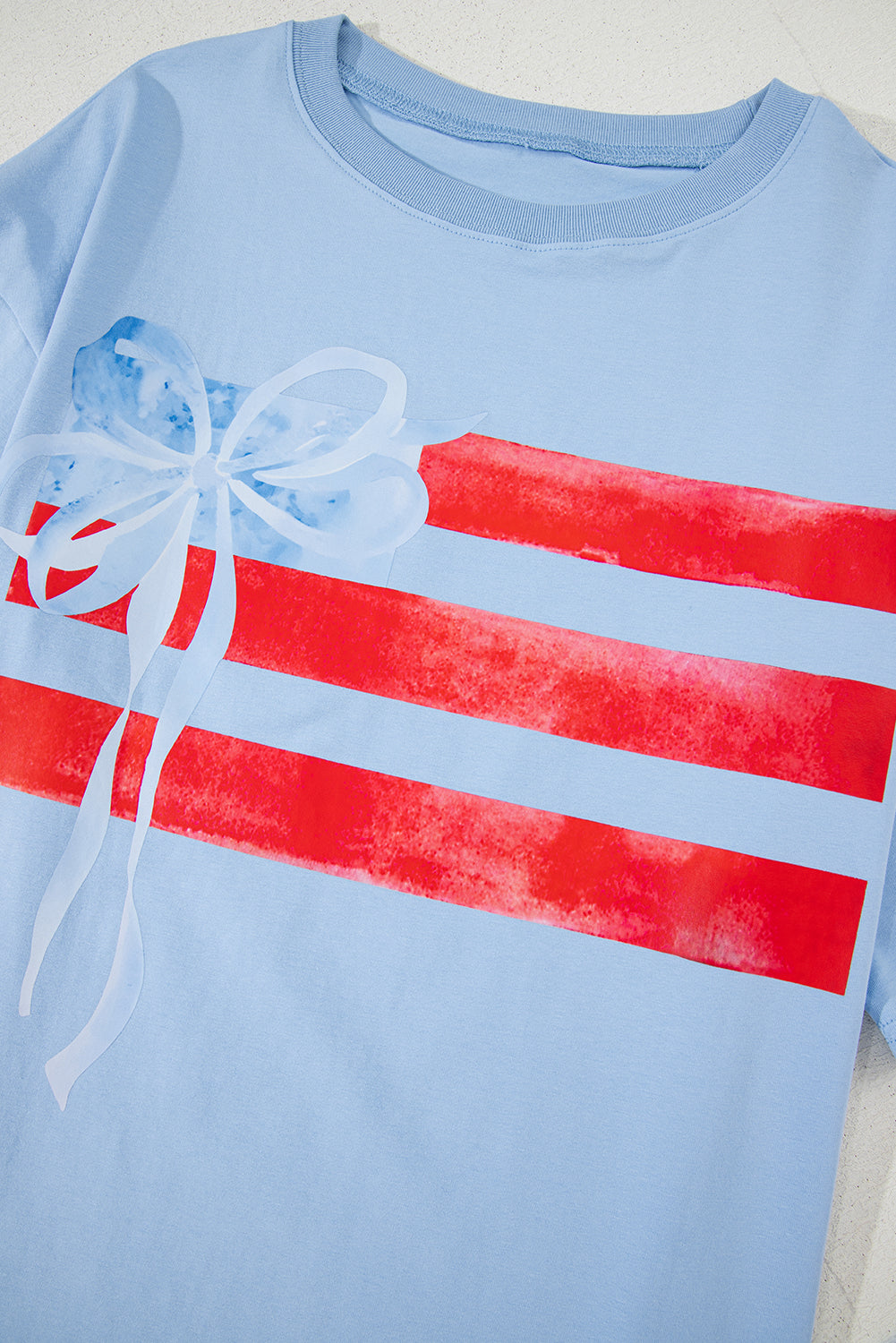 Myosotis Flag Bow Graphic Crewneck Tee-Tops/Tops & Tees-[Adult]-[Female]-2022 Online Blue Zone Planet