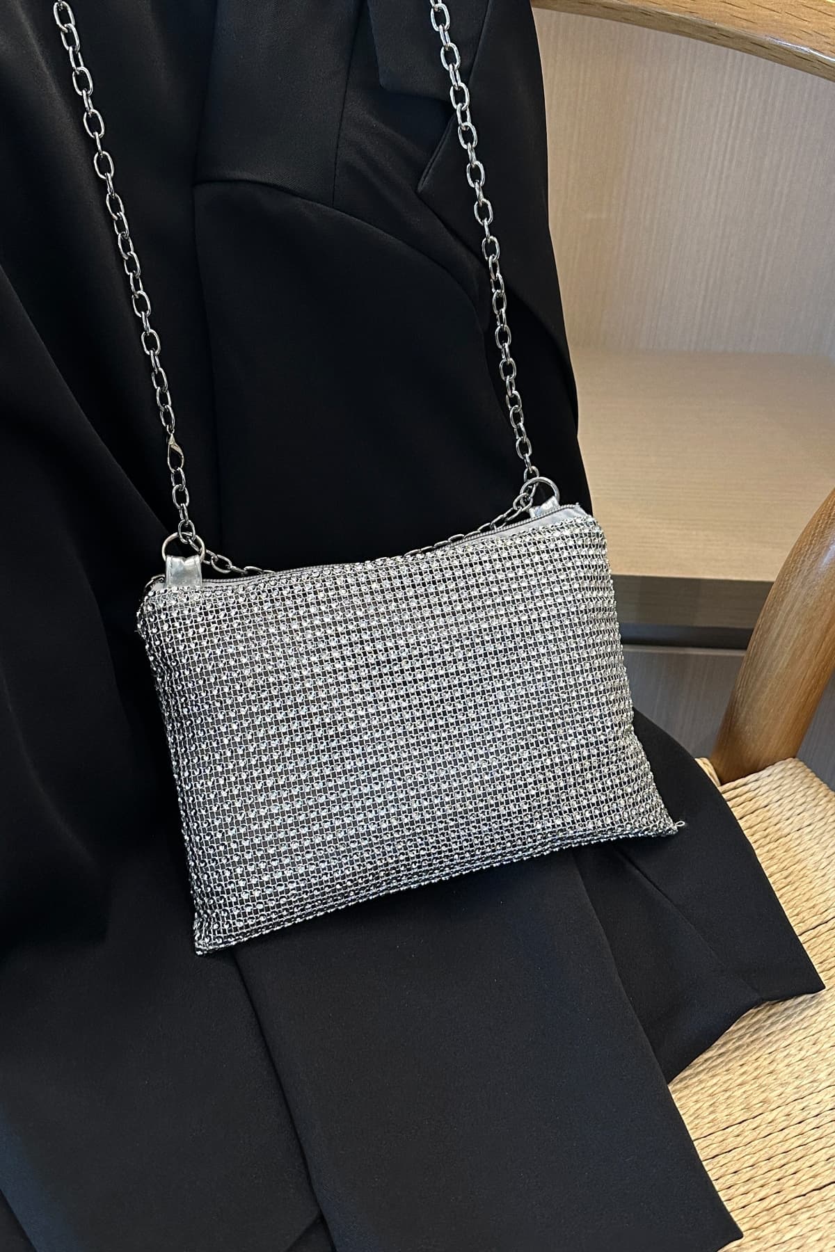 Rhinestone Polyester Chain Crossbody Bag-HANDBAGS-[Adult]-[Female]-2022 Online Blue Zone Planet