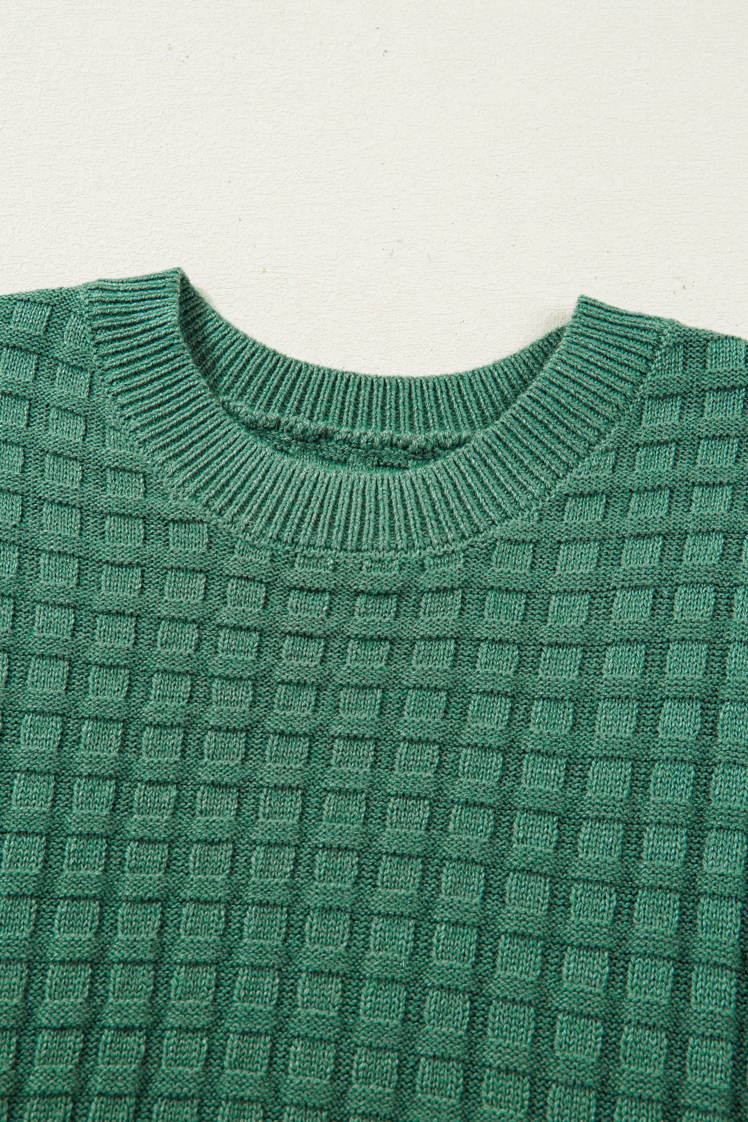 Mist Green Solid Color Round Neck Textured Short Sleeve Sweater-TOPS / DRESSES-[Adult]-[Female]-2022 Online Blue Zone Planet