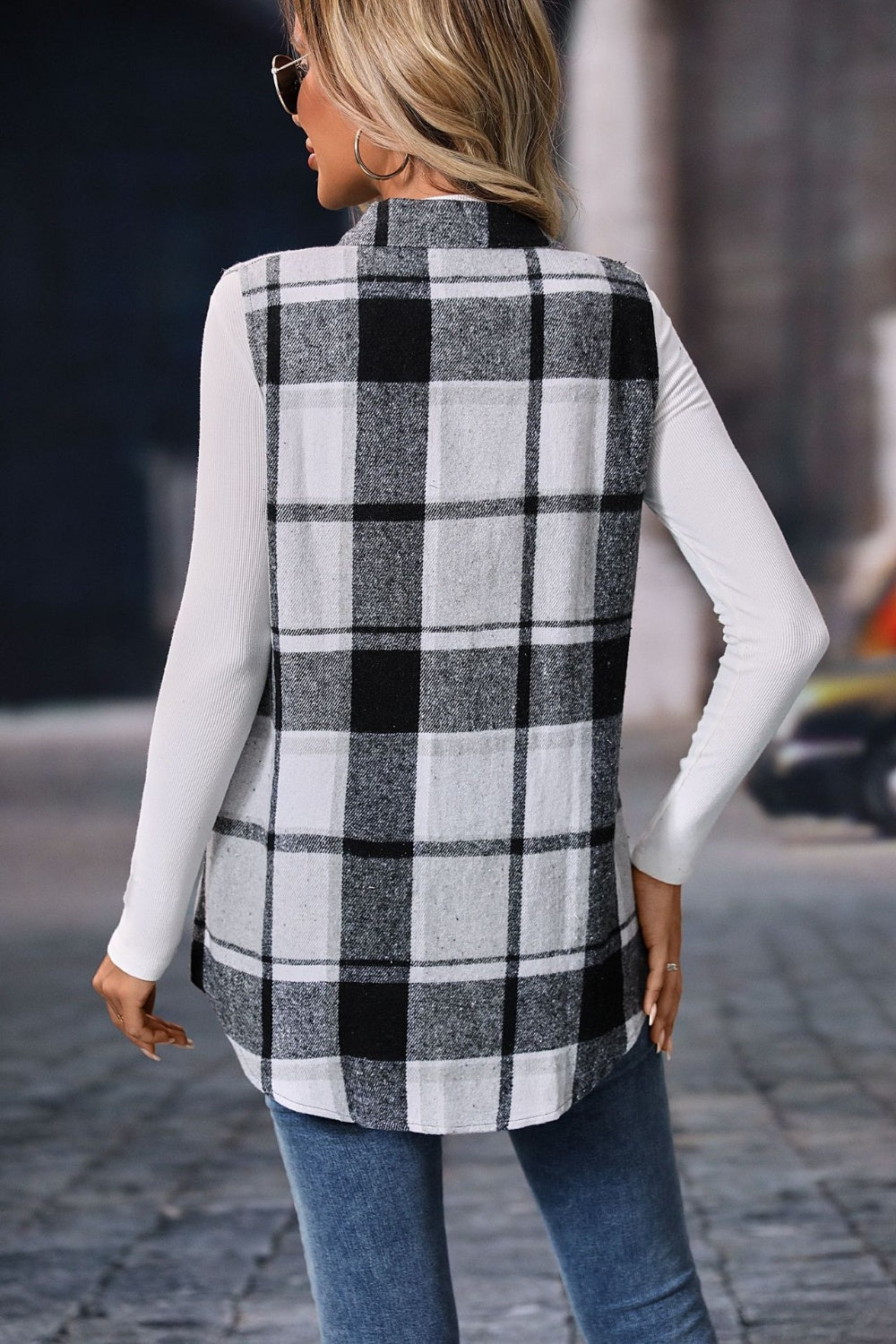 Blue Zone Planet | Plaid Button Up Vest Coat-TOPS / DRESSES-[Adult]-[Female]-2022 Online Blue Zone Planet