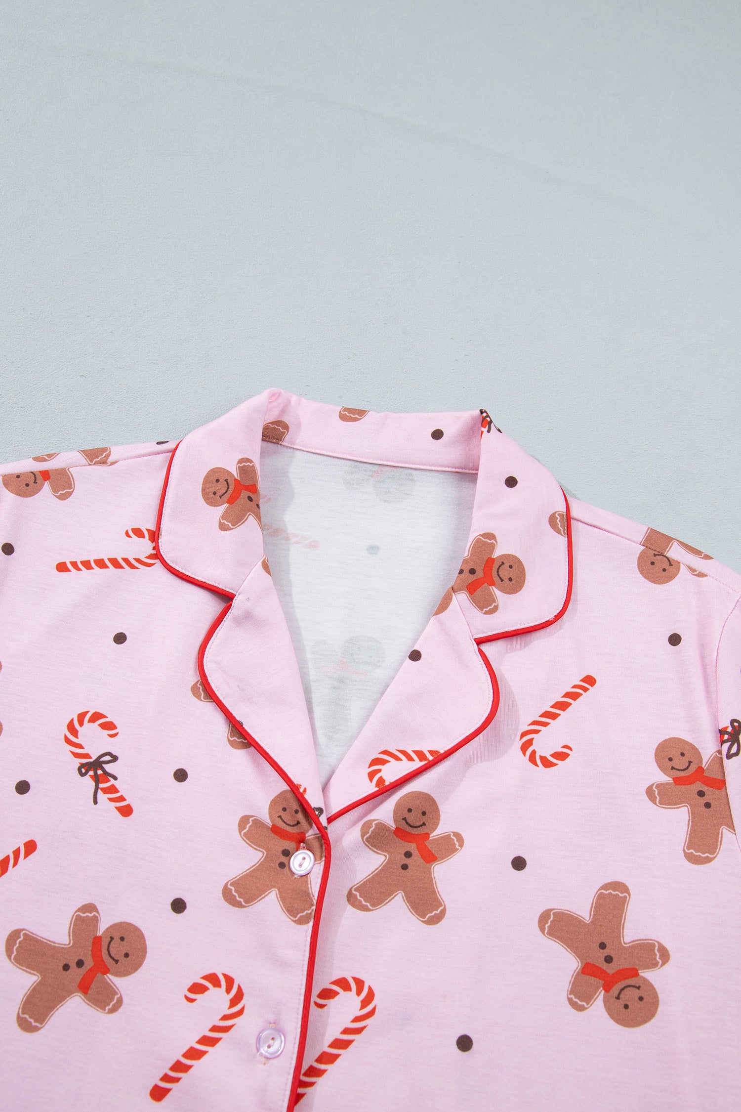 Pink Short Sleeve Placket Shell Button Elastic Waist Lounge Set-Loungewear & Sleepwear/Loungewear-[Adult]-[Female]-2022 Online Blue Zone Planet