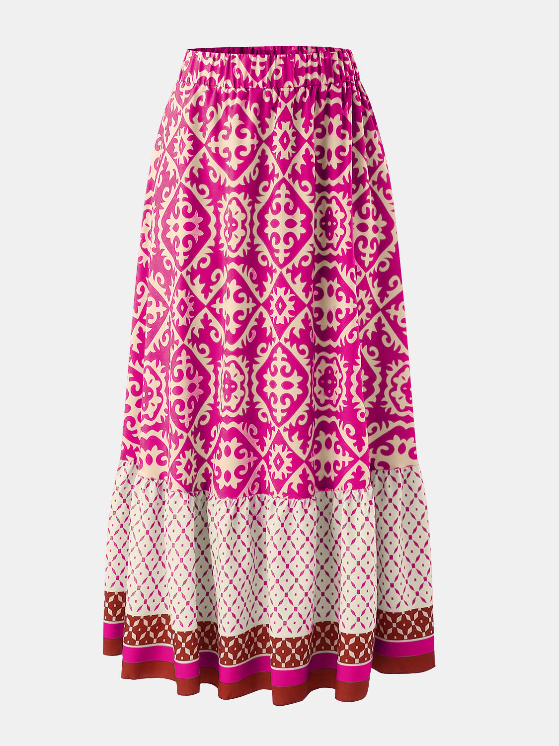 Geometric Elastic Waist Maxi Skirt-BOTTOMS SIZES SMALL MEDIUM LARGE-[Adult]-[Female]-Hot Pink-S-2022 Online Blue Zone Planet