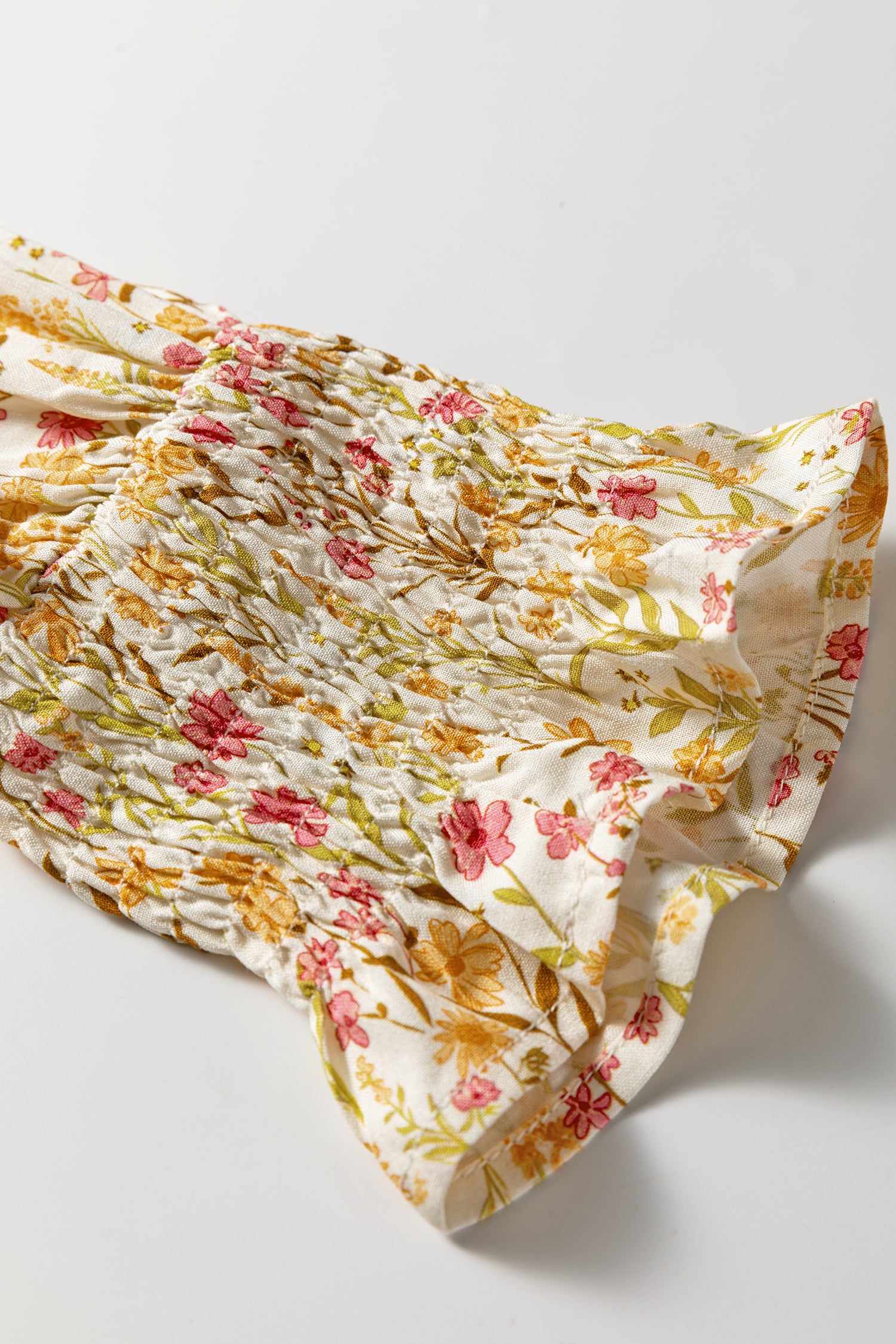 Yellow Floral Print Frilly Trim Smocked Cuff Long Sleeve Loose Shirt Dress-TOPS / DRESSES-[Adult]-[Female]-2022 Online Blue Zone Planet