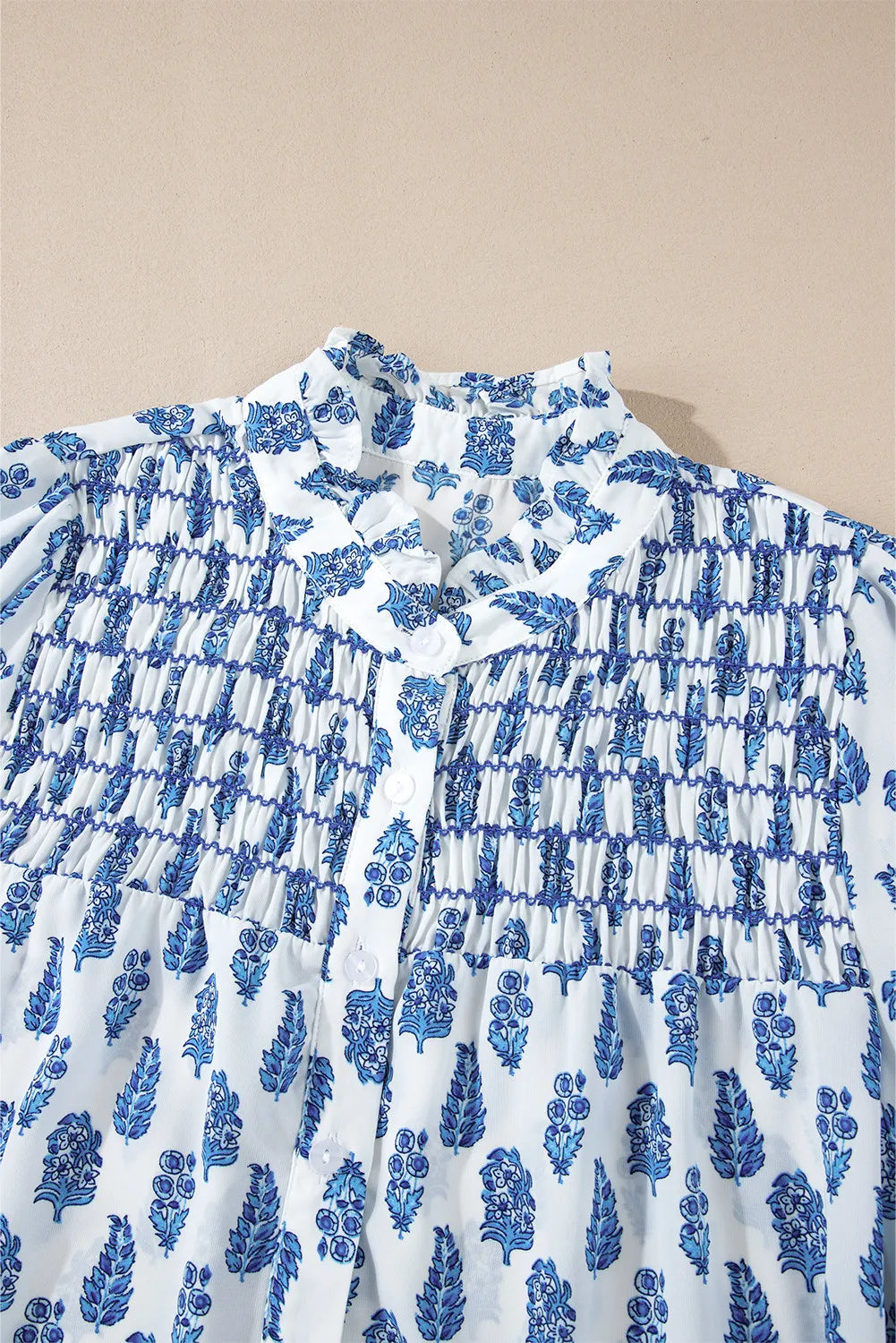 Frill Printed Button Up Long Sleeve Shirt-TOPS / DRESSES-[Adult]-[Female]-2022 Online Blue Zone Planet