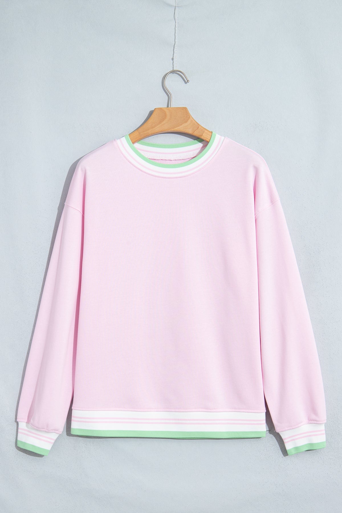 Bright Green Contrast Striped Trim Baggy Pullover Sweatshirt-Tops/Sweatshirts & Hoodies-[Adult]-[Female]-2022 Online Blue Zone Planet
