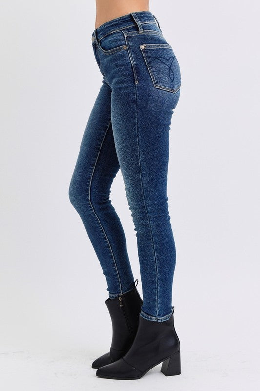 Judy Blue Full Size Mid-Rise Waist Skinny Jeans with Pockets-BOTTOMS SIZES SMALL MEDIUM LARGE-[Adult]-[Female]-2022 Online Blue Zone Planet