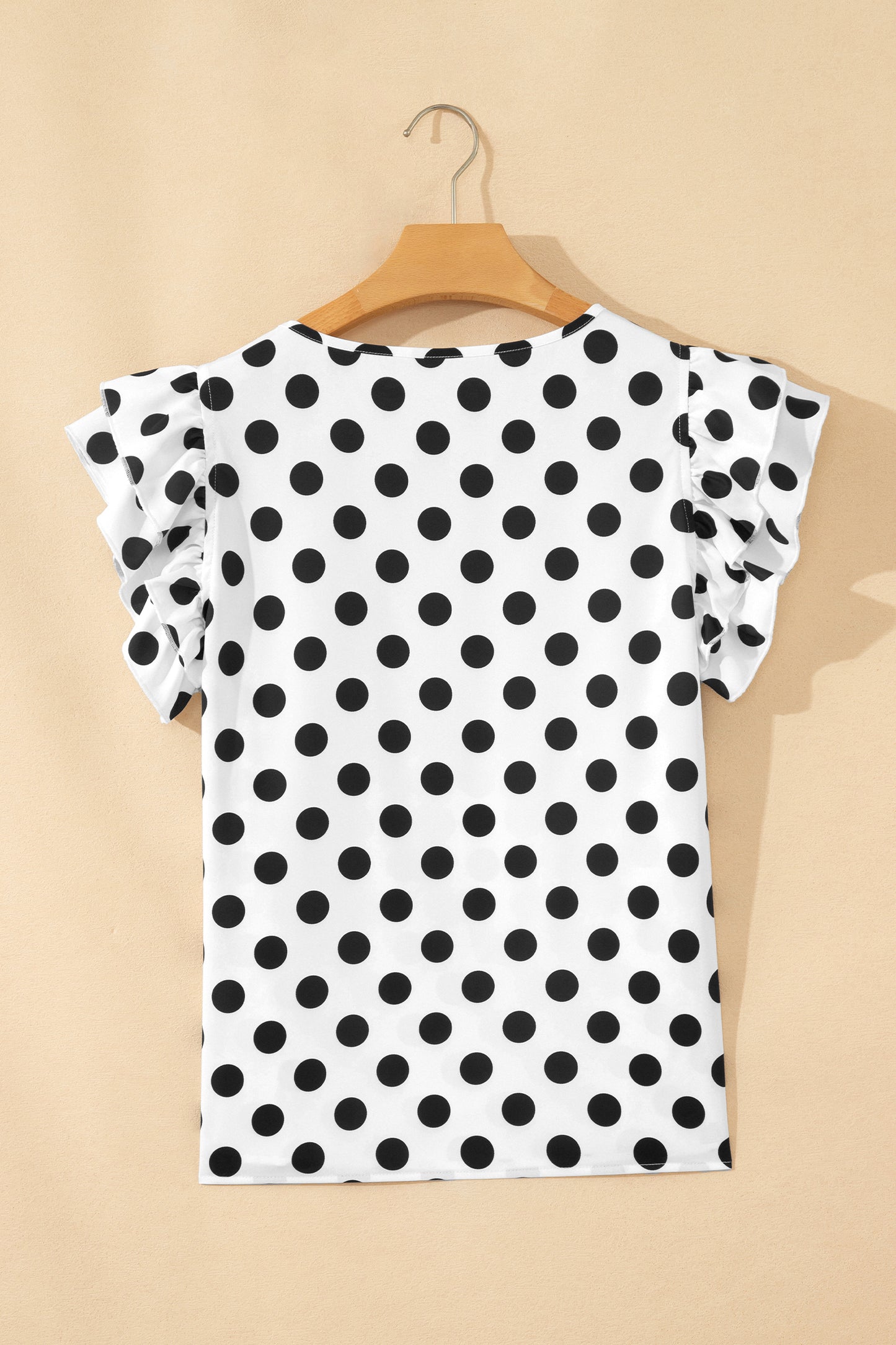 White Polka Dot Print Ruffled Short Sleeve Blouse-Tops/Blouses & Shirts-[Adult]-[Female]-2022 Online Blue Zone Planet