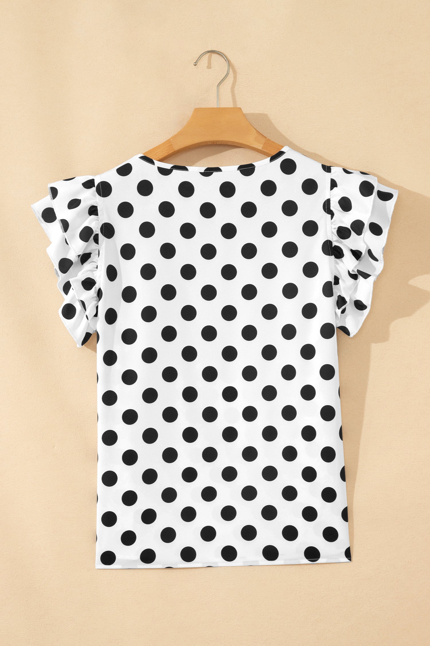White Polka Dot Print Ruffled Short Sleeve Blouse-Tops/Blouses & Shirts-[Adult]-[Female]-2022 Online Blue Zone Planet