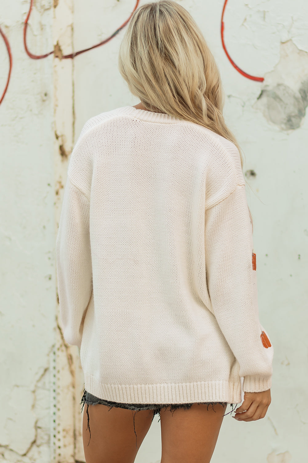 White Pumpkin Print Open Front Drop Shoulder Midi Cardigan-Sweaters & Cardigans/Cardigans-[Adult]-[Female]-2022 Online Blue Zone Planet