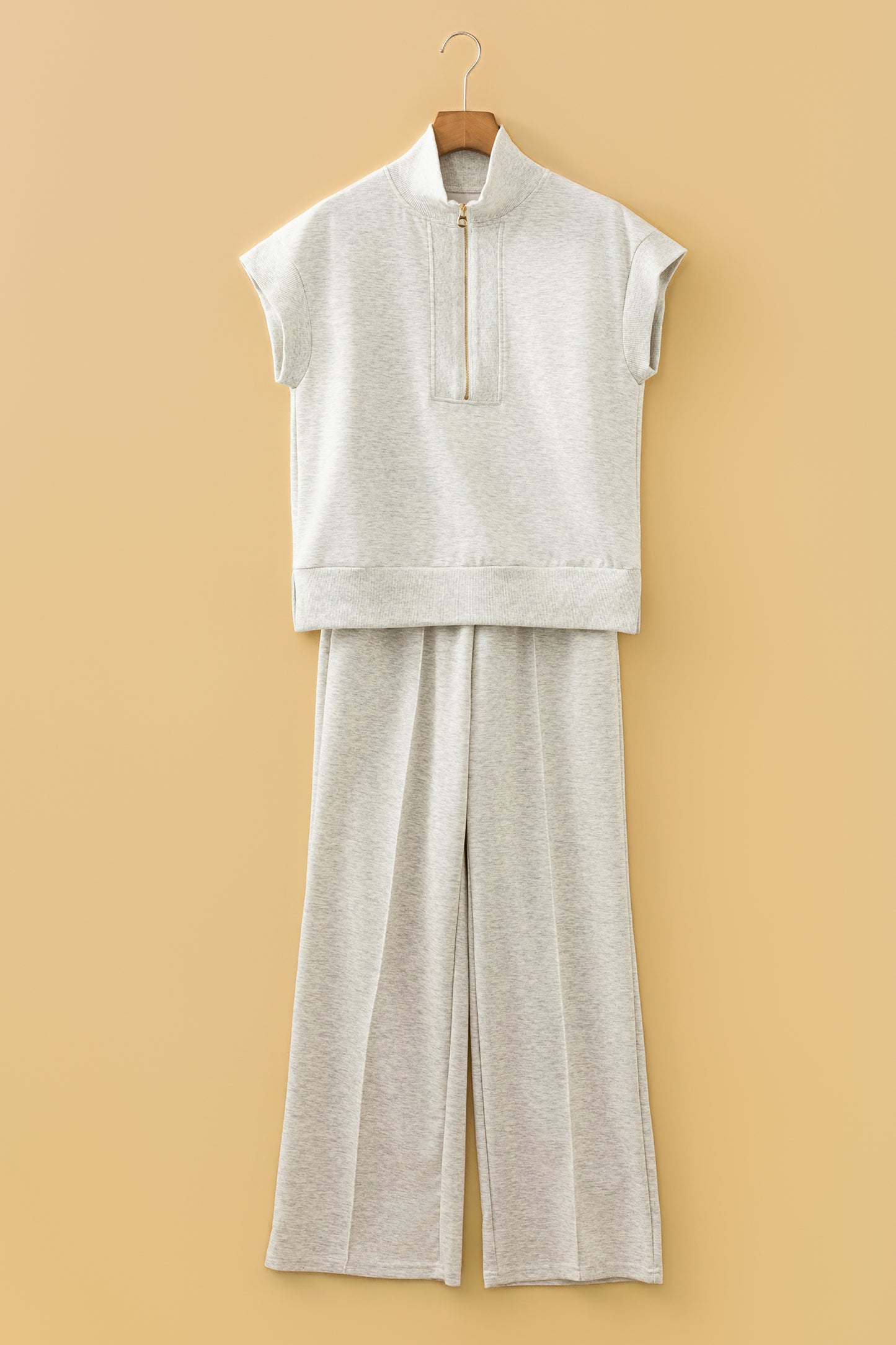 Light Grey Half Zip Polo Tee Casual Pant Set-Two Piece Sets/Pant Sets-[Adult]-[Female]-2022 Online Blue Zone Planet