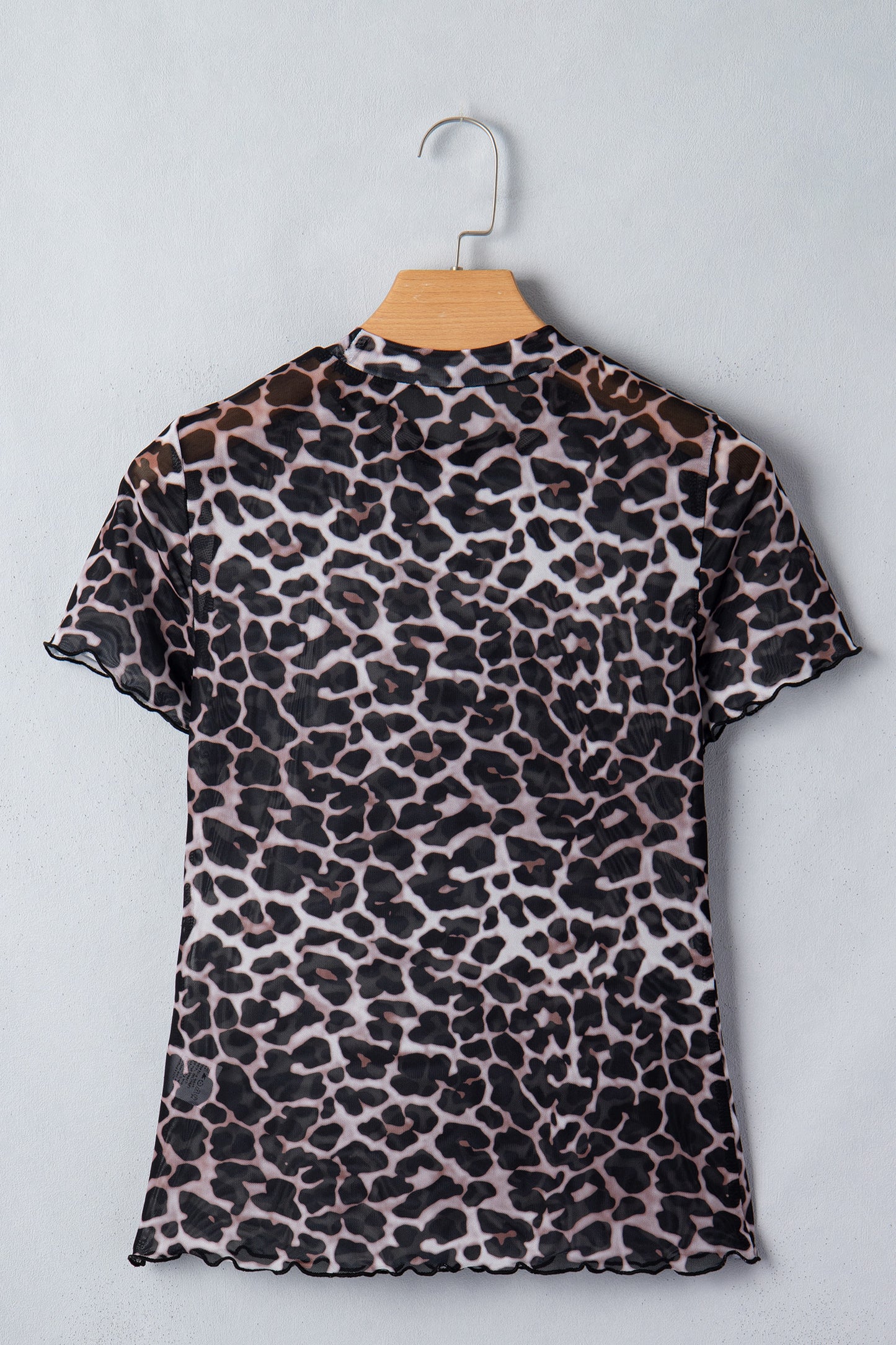 Khaki Leopard Print Sheer Mesh Short Sleeve Top-Tops/Tops & Tees-[Adult]-[Female]-2022 Online Blue Zone Planet