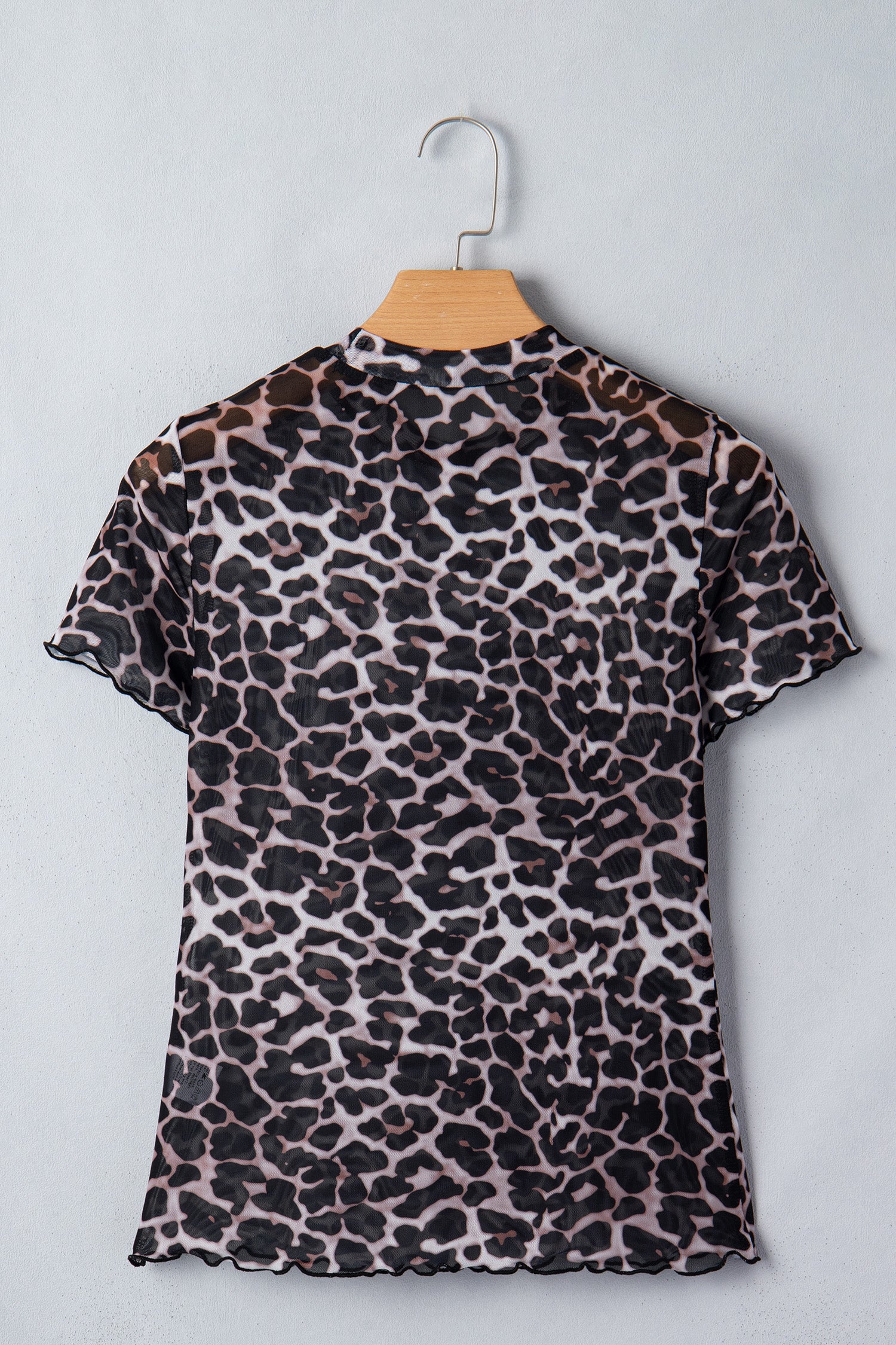 Khaki Leopard Print Sheer Mesh Short Sleeve Top-Tops/Tops & Tees-[Adult]-[Female]-2022 Online Blue Zone Planet