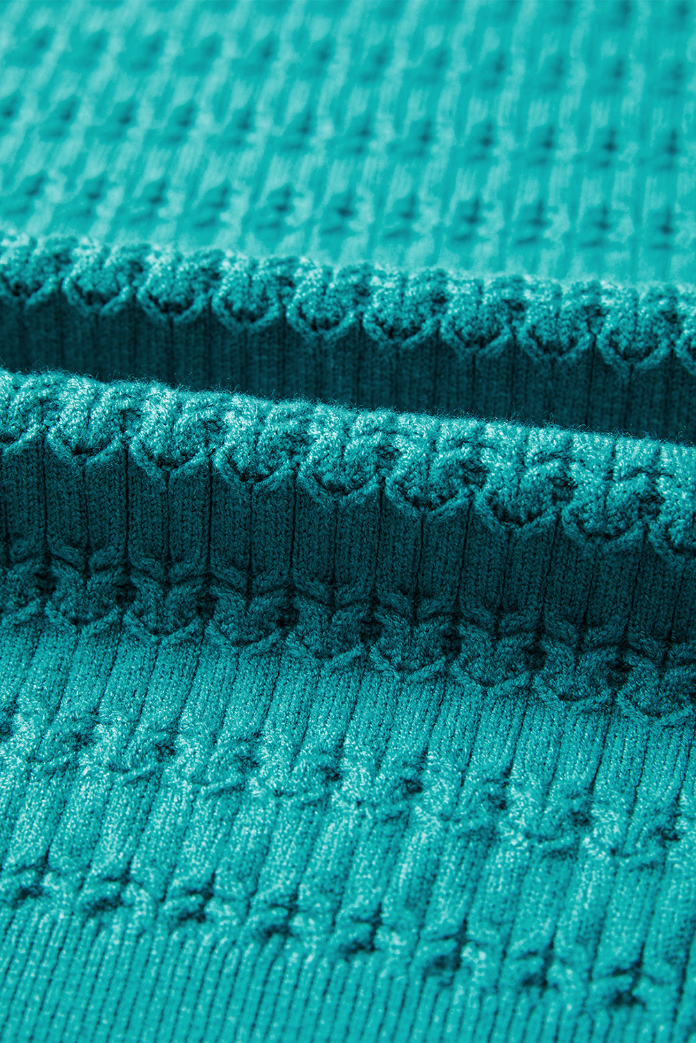 Sea Green Trendy Pattern Knit Ribbed Cuffs Crew Neck Sweater-TOPS / DRESSES-[Adult]-[Female]-2022 Online Blue Zone Planet