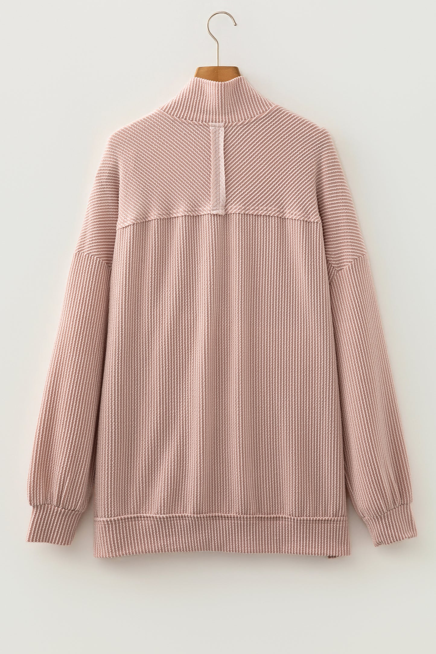 Oatmeal Twist Ribbed Zipper Collar Drop Shoulder Long Sleeve Top-Tops/Long Sleeve Tops-[Adult]-[Female]-2022 Online Blue Zone Planet