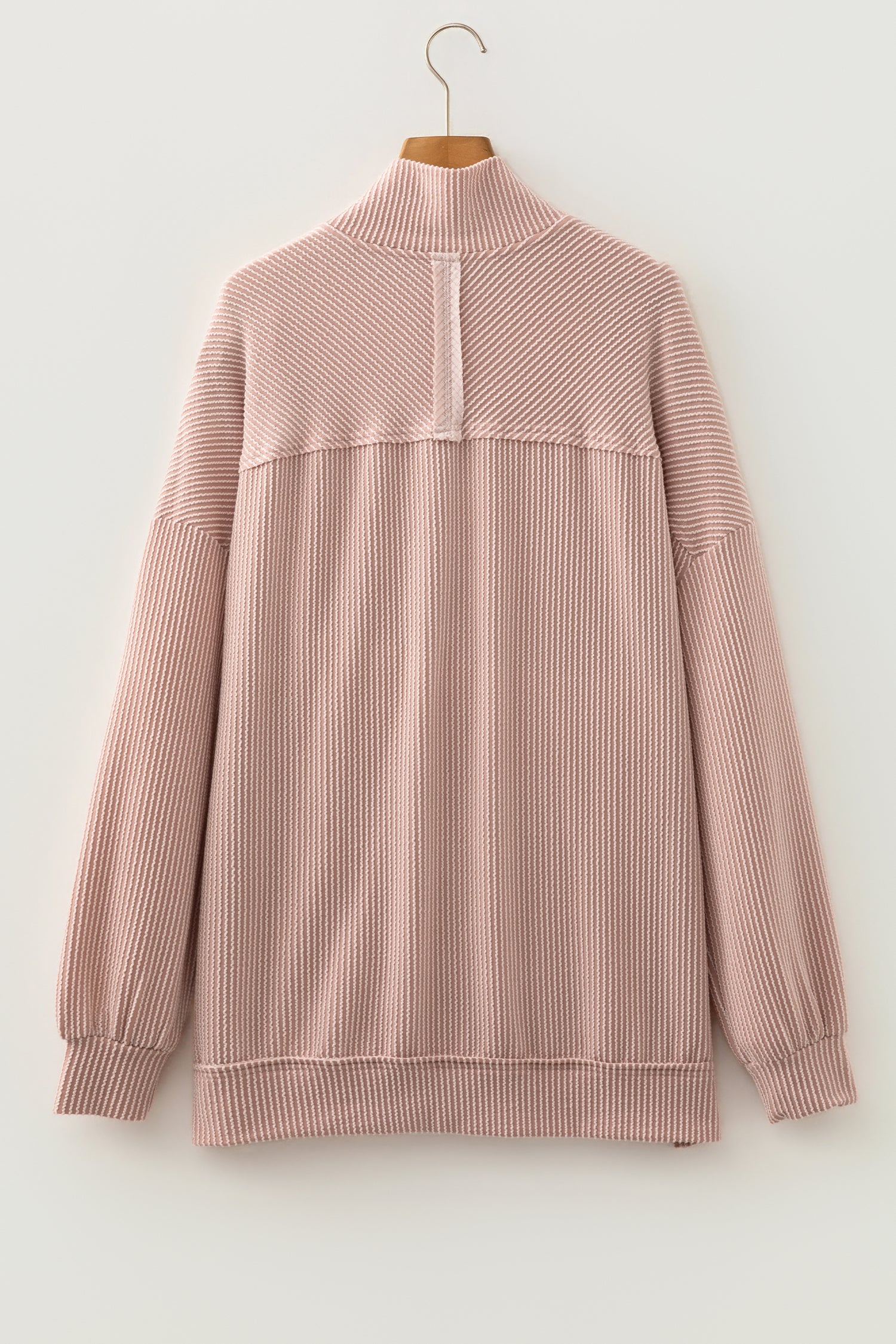 Oatmeal Twist Ribbed Zipper Collar Drop Shoulder Long Sleeve Top-Tops/Long Sleeve Tops-[Adult]-[Female]-2022 Online Blue Zone Planet