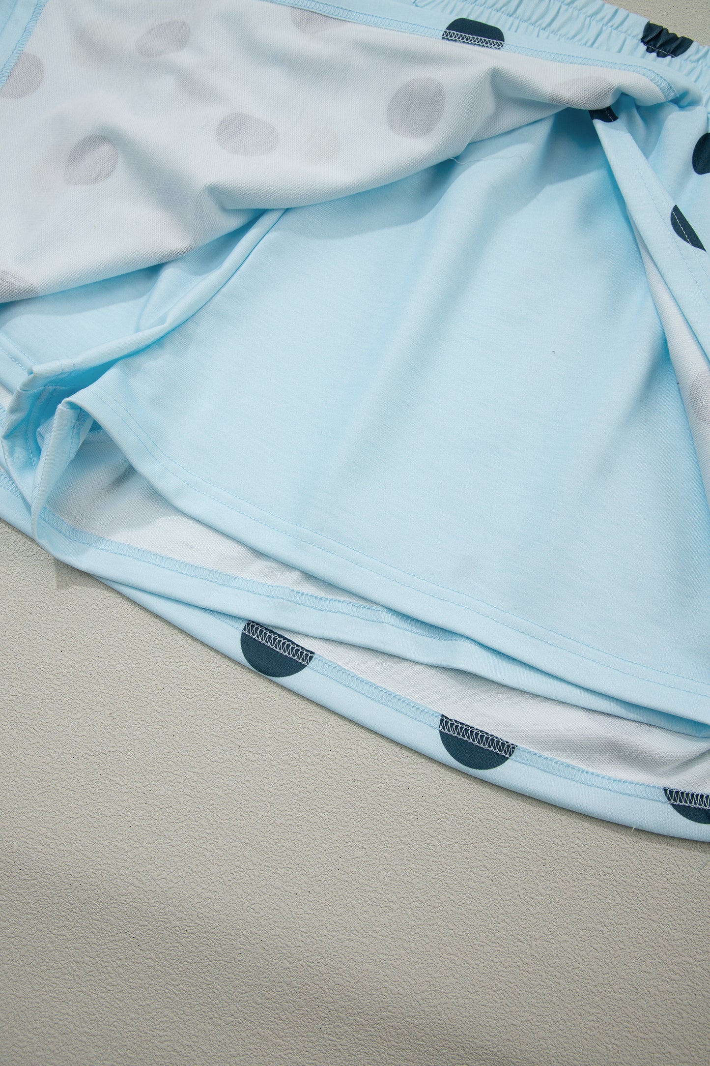 Sky Blue Ribbed Trim Polka Dot Print Tank Split Mini Skort 2pcs Set-Two Piece Sets/Two Piece Dresses-[Adult]-[Female]-2022 Online Blue Zone Planet