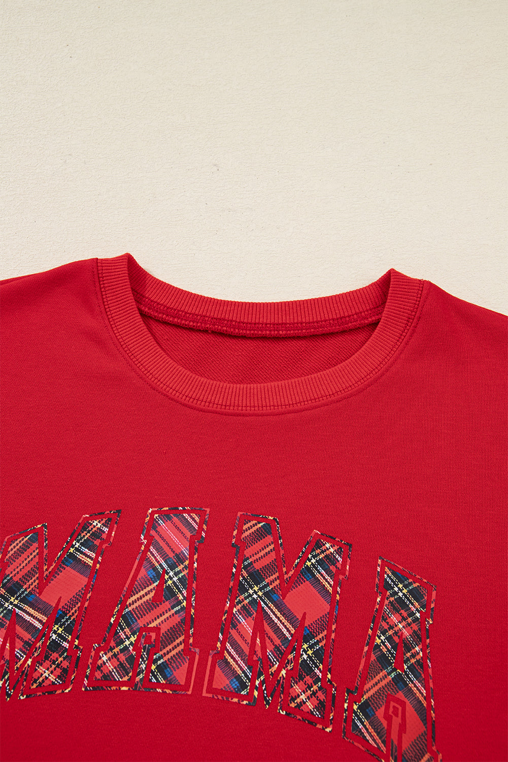 Red Plaid Mama Graphic Christmas Holiday Crewneck Pullover and Pants Two Piece Lounge Set