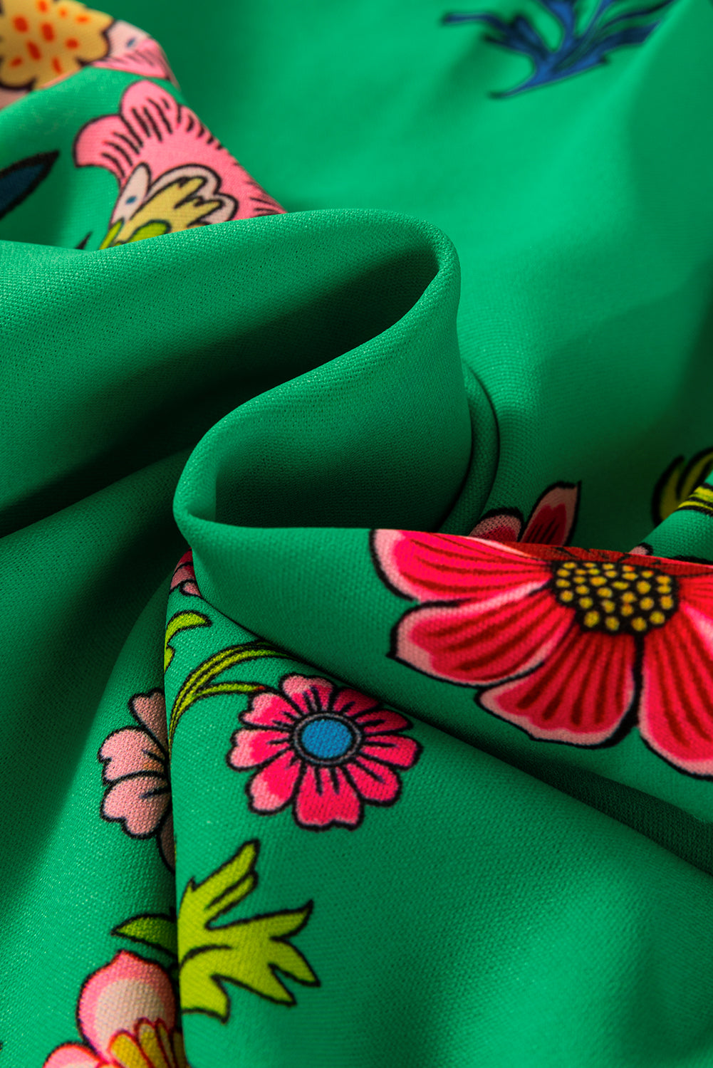 Green Floral Print Flutter Sleeve Frilly Neck Blouse-Tops/Blouses & Shirts-[Adult]-[Female]-2022 Online Blue Zone Planet