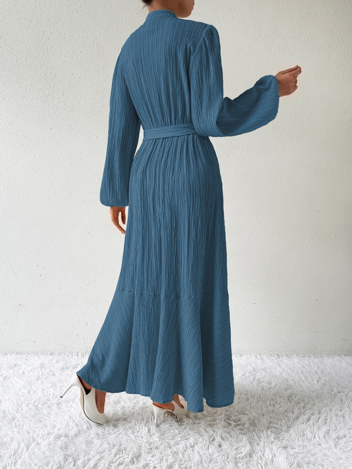 Tie Waist Long Sleeve Dress-TOPS / DRESSES-[Adult]-[Female]-2022 Online Blue Zone Planet