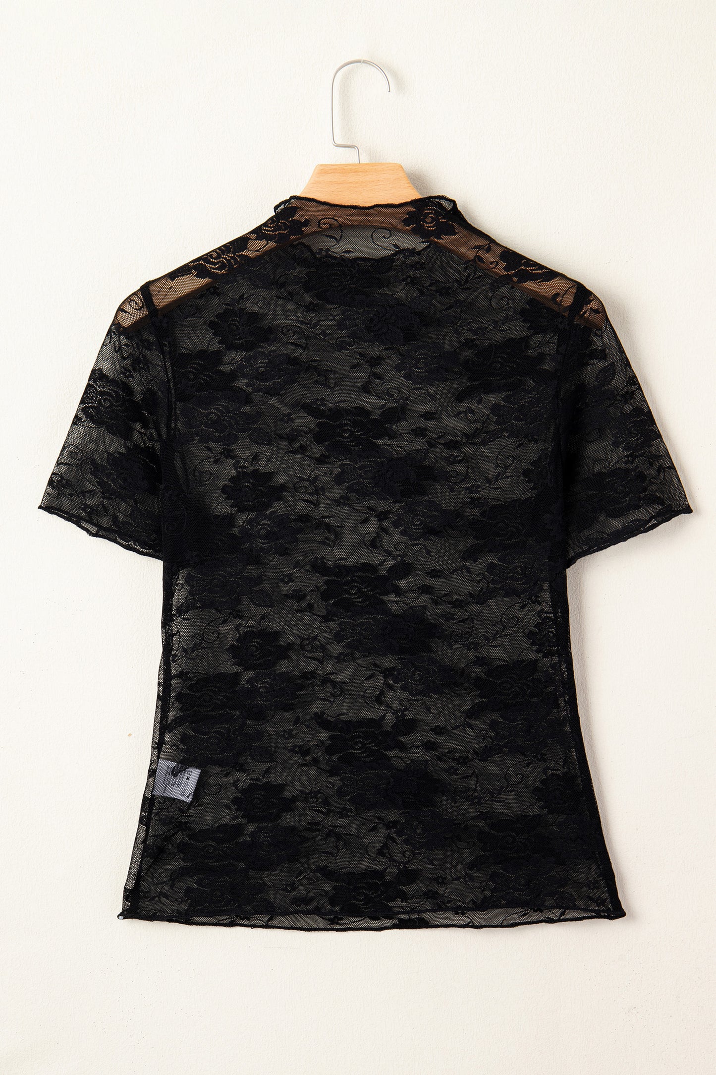 Black Floral Lace Mesh Short Sleeve Sheer Top-Tops/Tops & Tees-[Adult]-[Female]-2022 Online Blue Zone Planet