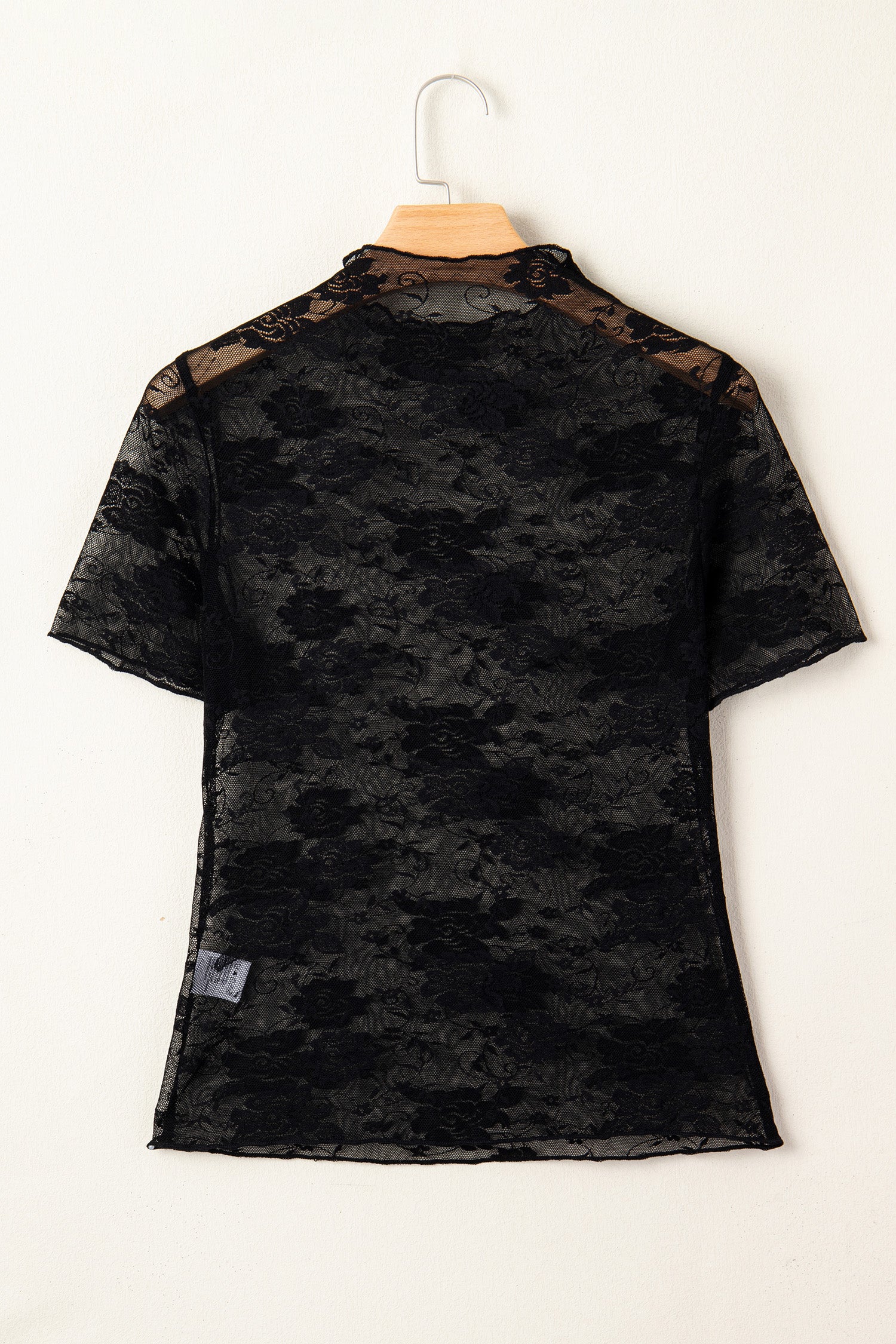 Black Floral Lace Mesh Short Sleeve Sheer Top-Tops/Tops & Tees-[Adult]-[Female]-2022 Online Blue Zone Planet