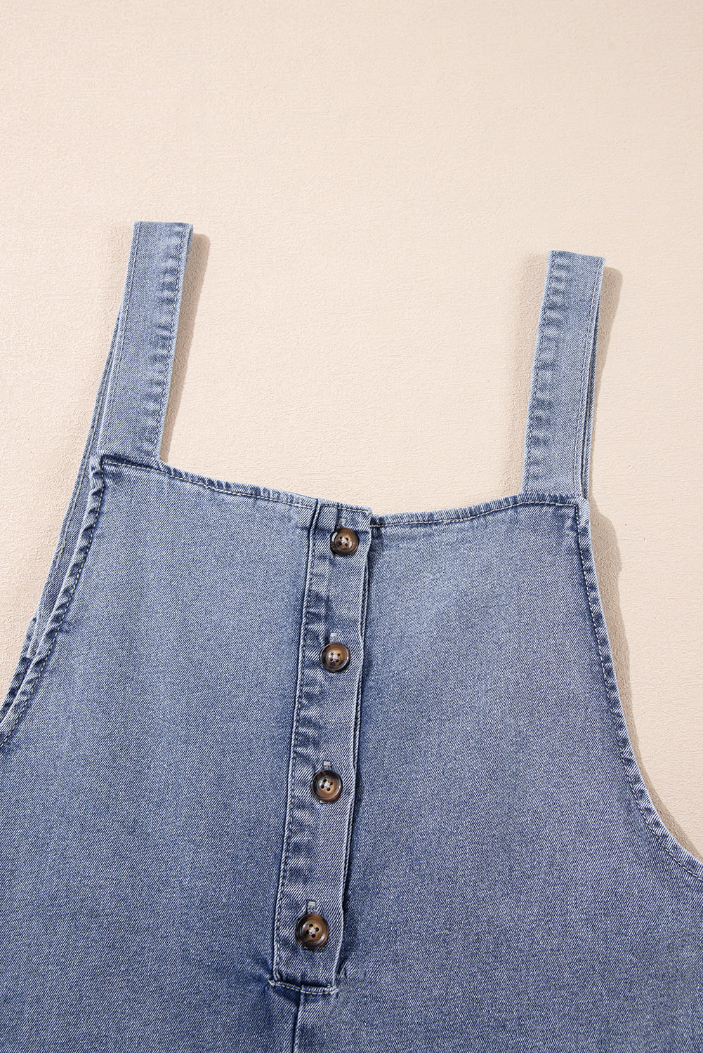 Blue Zone Planet | Stone Blue Washed Denim Half Buttons Patched Pocket Wide Leg Overalls-Bottoms/Jumpsuits & Rompers-[Adult]-[Female]-2022 Online Blue Zone Planet