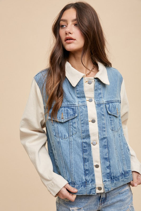 Annie Wear Collared Neck Double Placket Denim Jacket-TOPS / DRESSES-[Adult]-[Female]-2022 Online Blue Zone Planet