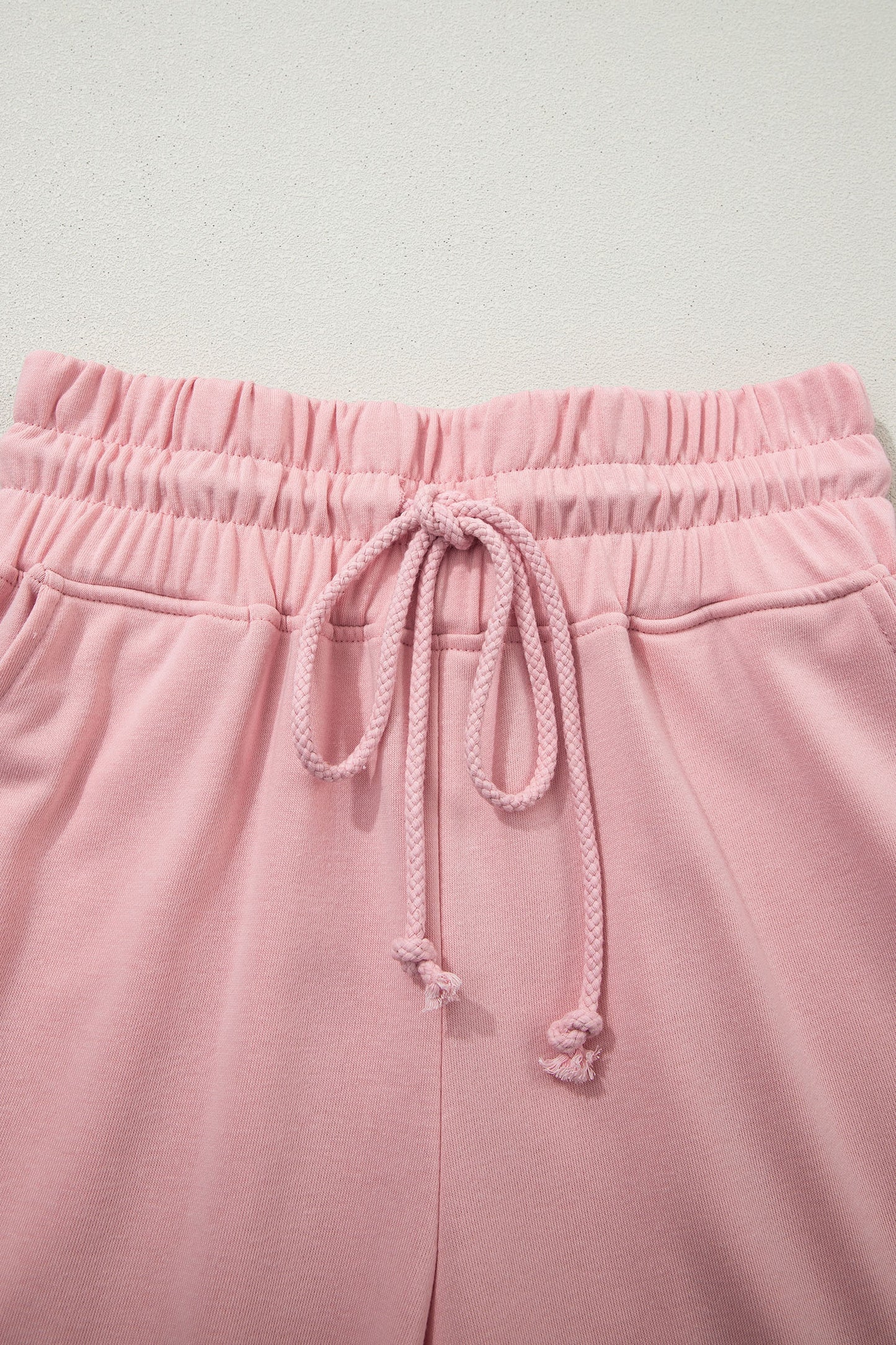 Light Pink Solid Color Loose Tee Drawstring Wide Leg Pants 2pcs Outfit-Two Piece Sets/Pant Sets-[Adult]-[Female]-2022 Online Blue Zone Planet