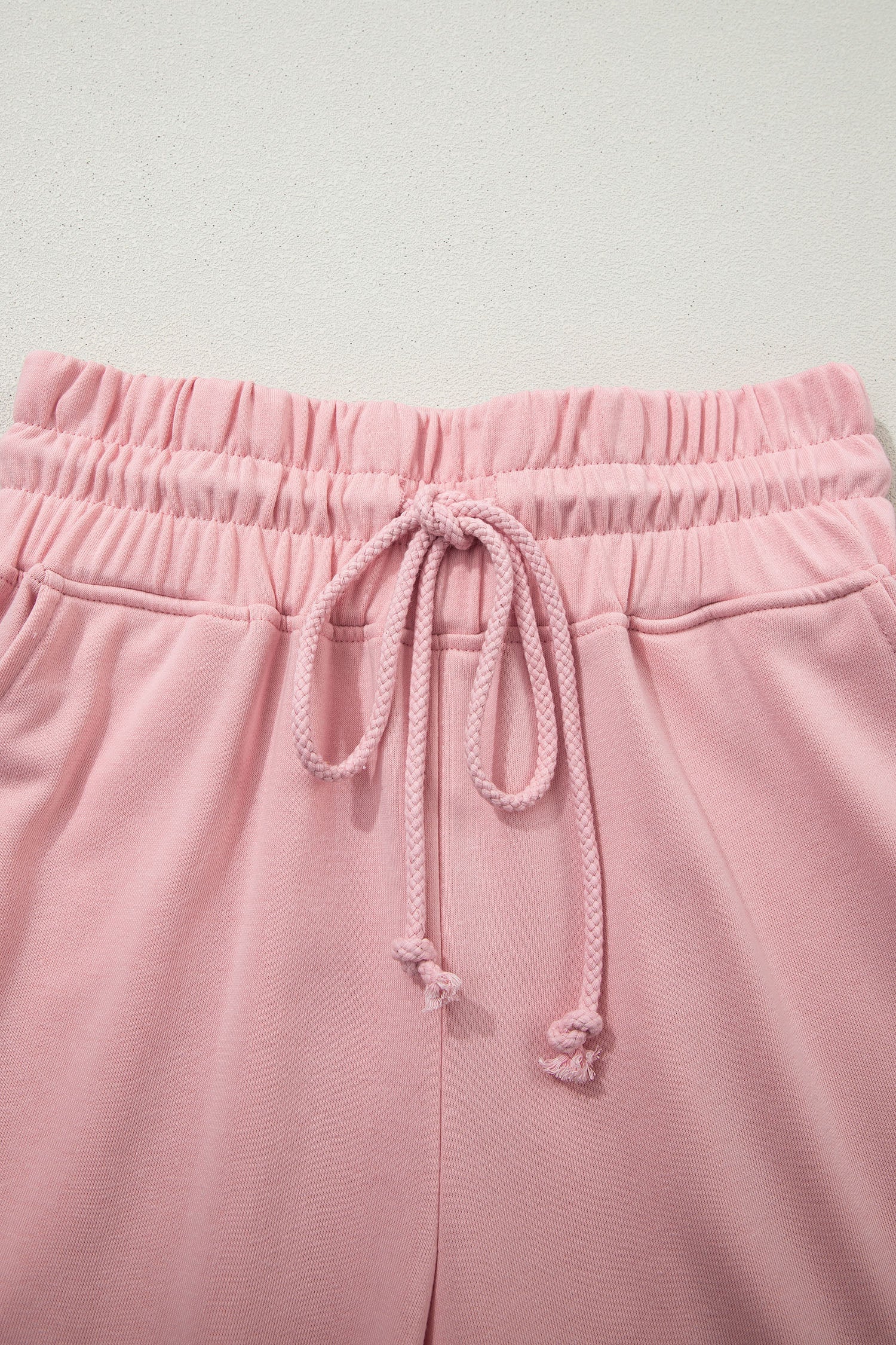 Light Pink Solid Color Loose Tee Drawstring Wide Leg Pants 2pcs Outfit-Two Piece Sets/Pant Sets-[Adult]-[Female]-2022 Online Blue Zone Planet