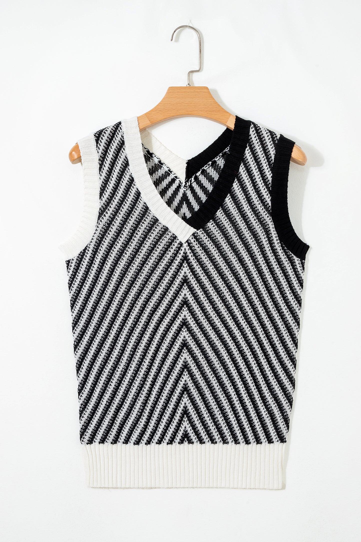 Black Contrast Chevron Knit V Neck Sweater Vest-TOPS / DRESSES-[Adult]-[Female]-2022 Online Blue Zone Planet