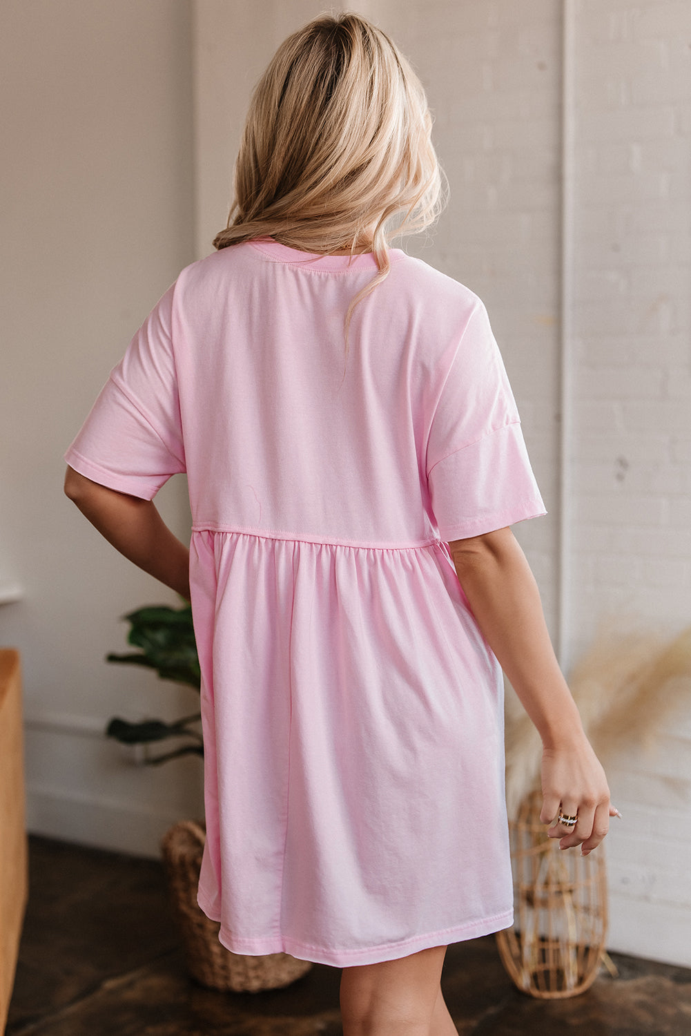 Light Pink Solid Color Pocketed Raw Edge Babydoll Dress-TOPS / DRESSES-[Adult]-[Female]-2022 Online Blue Zone Planet