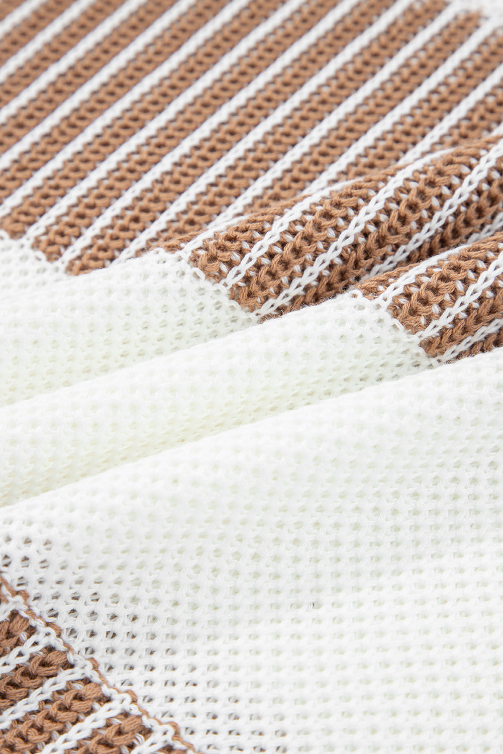 Khaki Two Tone Striped Patchwork Drop Shoulder Loose Sweater-Sweaters & Cardigans/Sweaters-[Adult]-[Female]-2022 Online Blue Zone Planet