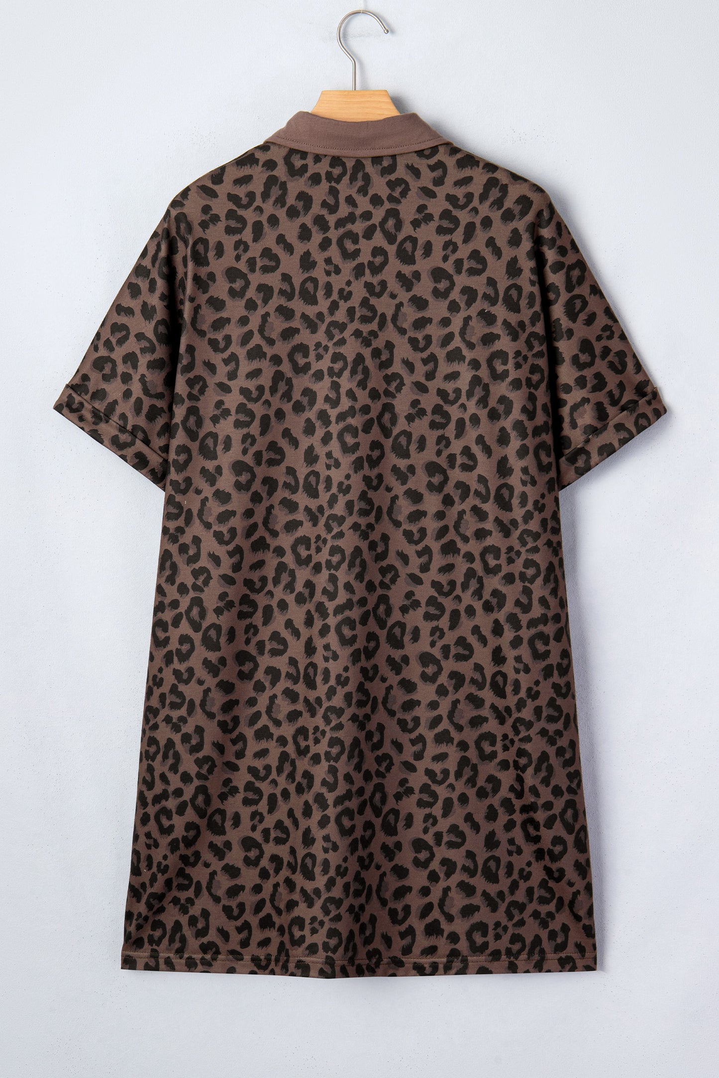 Brown Leopard Print Contrast Collar V-Neck Mini Dress-Dresses/Mini Dresses-[Adult]-[Female]-2022 Online Blue Zone Planet