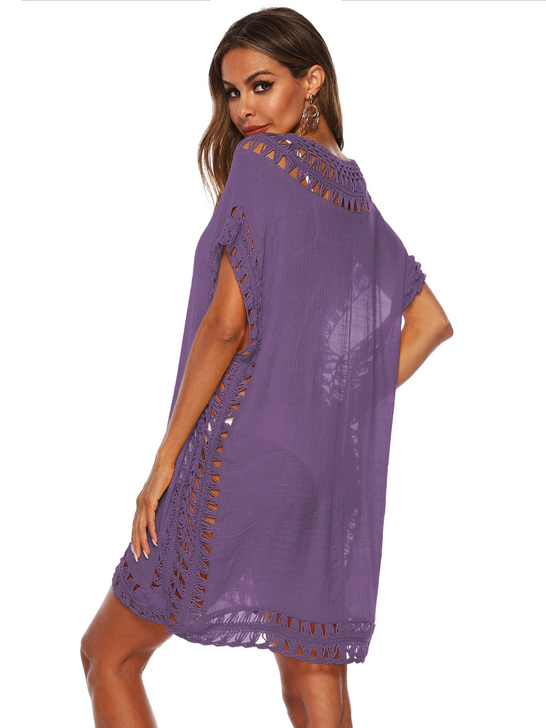 Cutout V-Neck Short Sleeve Cover-Up-TOPS / DRESSES-[Adult]-[Female]-2022 Online Blue Zone Planet