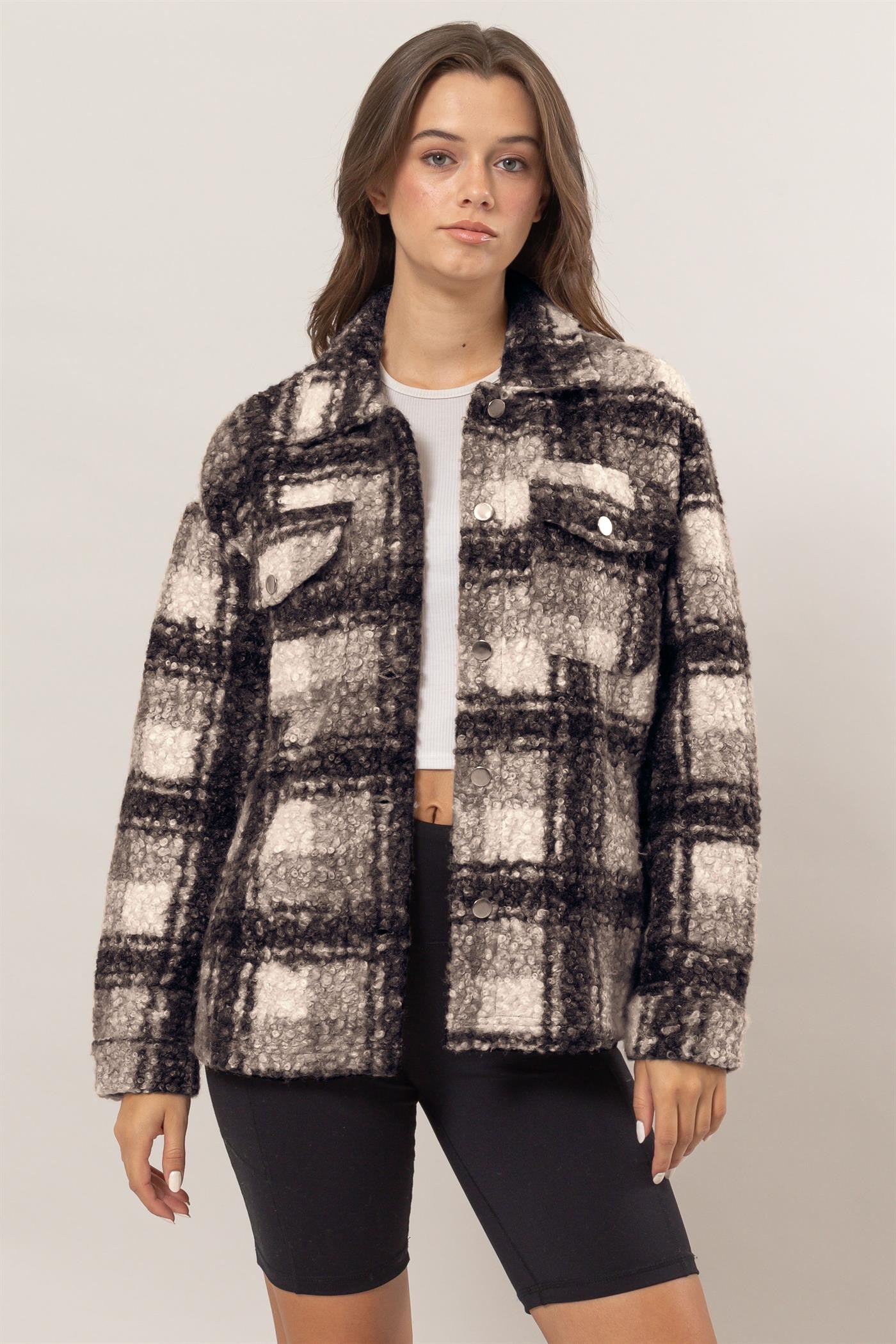 HYFVE Plaid Button Up Boucle Jacket-TOPS / DRESSES-[Adult]-[Female]-Black-S-2022 Online Blue Zone Planet