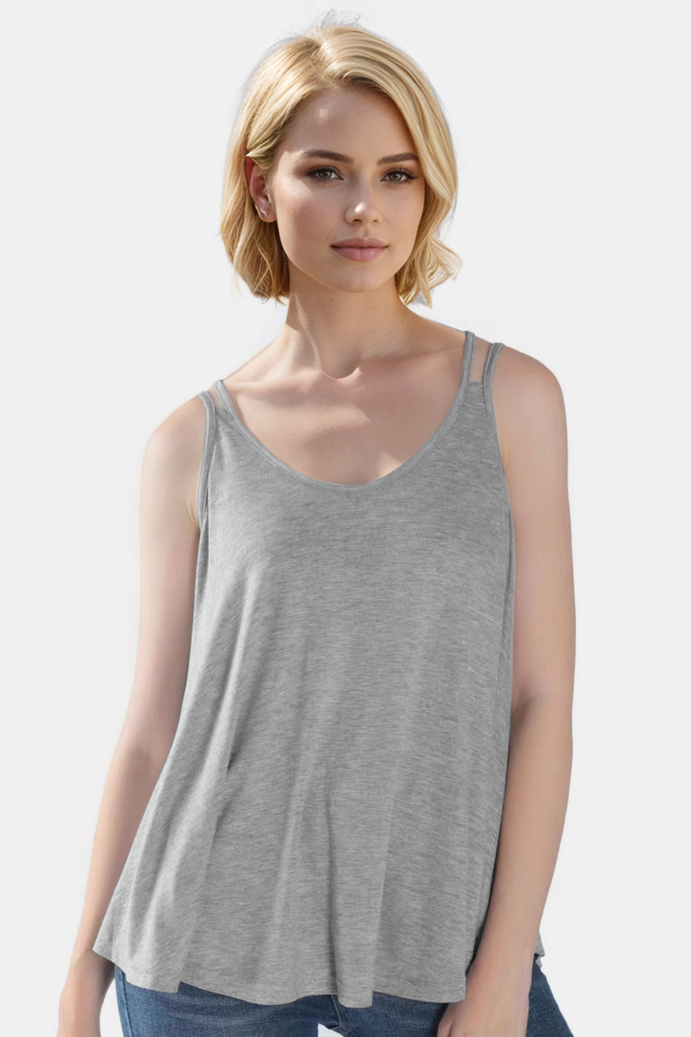 Basic Bae Bamboo Scoop Neck Double Spaghetti Straps Cami-TOPS / DRESSES-[Adult]-[Female]-Gray-S-2022 Online Blue Zone Planet