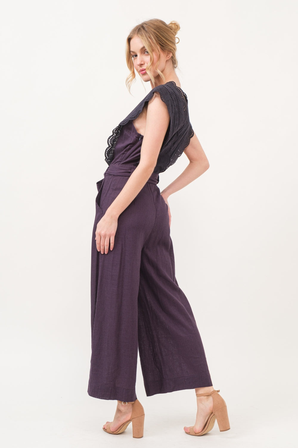 And The Why Laced Surplice Tie Waist Jumpsuit-BOTTOMS SIZES SMALL MEDIUM LARGE-[Adult]-[Female]-2022 Online Blue Zone Planet