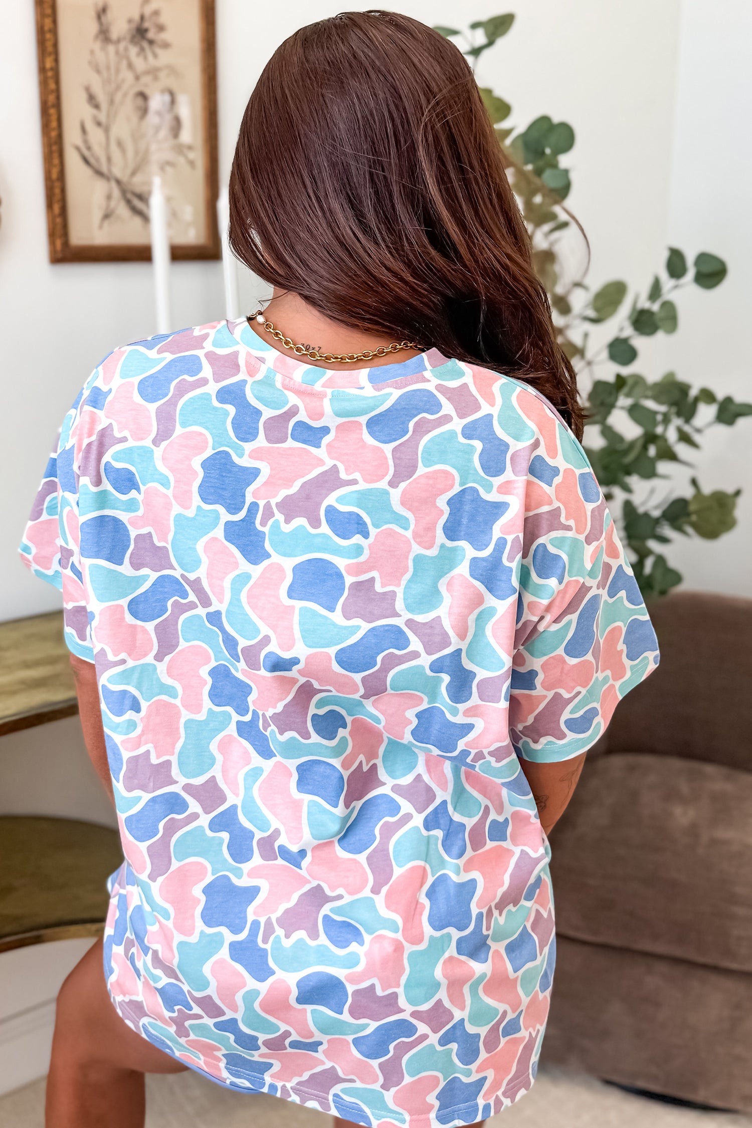 Multicolour Camouflage Print Preppy Fashion Tunic Tee-Tops/Tops & Tees-[Adult]-[Female]-2022 Online Blue Zone Planet