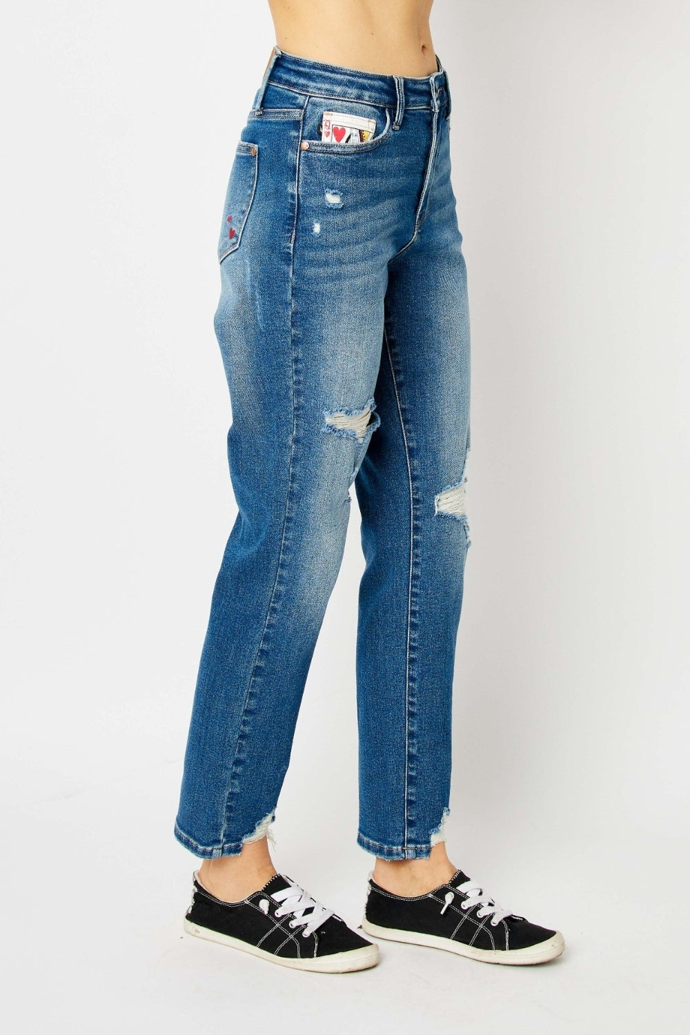 Judy Blue Full Size Queen Of Hearts Coin Pocket BF Jeans-BOTTOMS SIZES SMALL MEDIUM LARGE-[Adult]-[Female]-2022 Online Blue Zone Planet