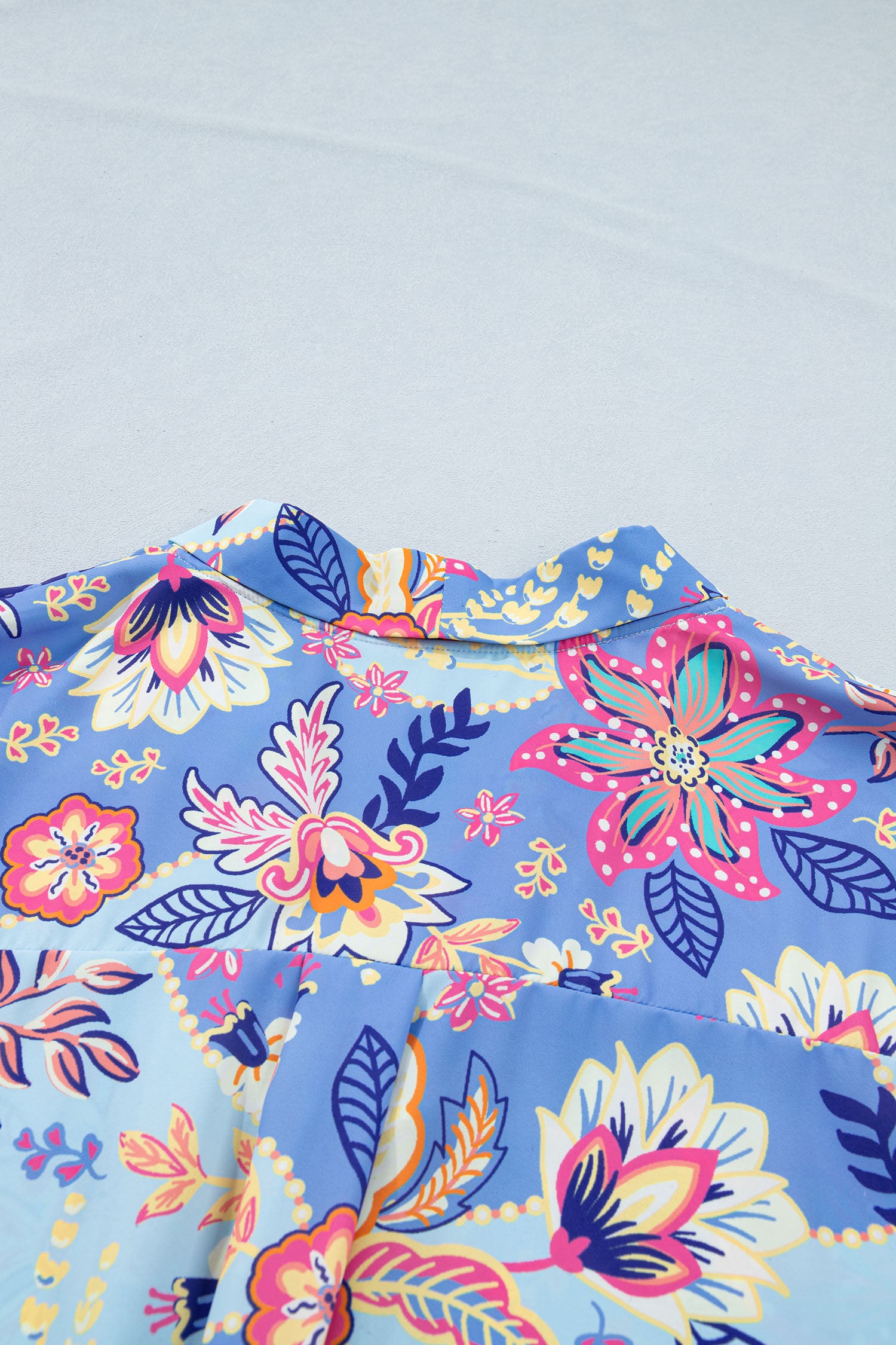 Purple Vacation Floral Print V Neck Short Sleeve Blouse-Tops/Blouses & Shirts-[Adult]-[Female]-2022 Online Blue Zone Planet