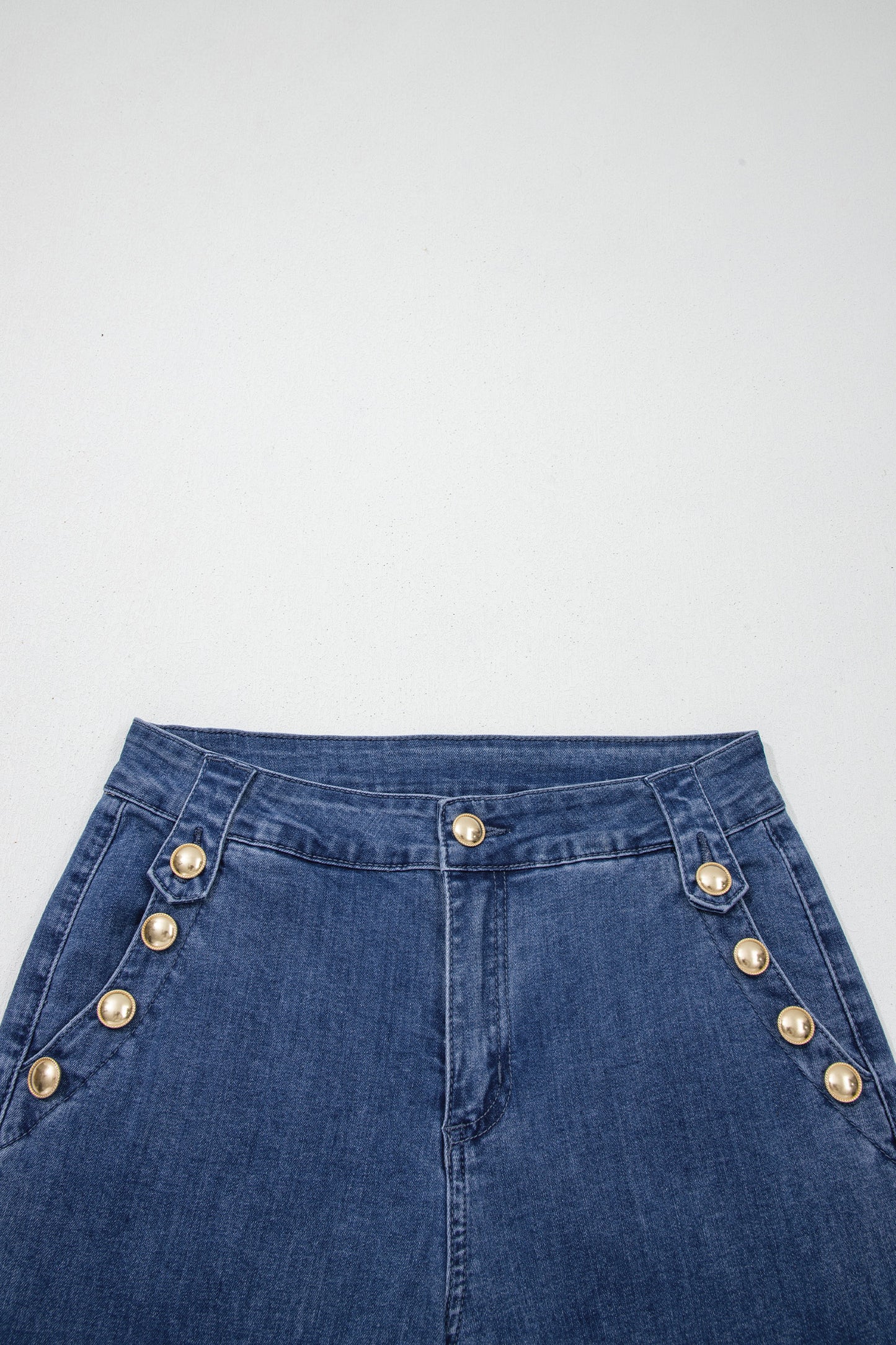 Ashleigh Blue Golden Button Detail Rolled Edge Flare Leg Jeans-Bottoms/Jeans-[Adult]-[Female]-2022 Online Blue Zone Planet