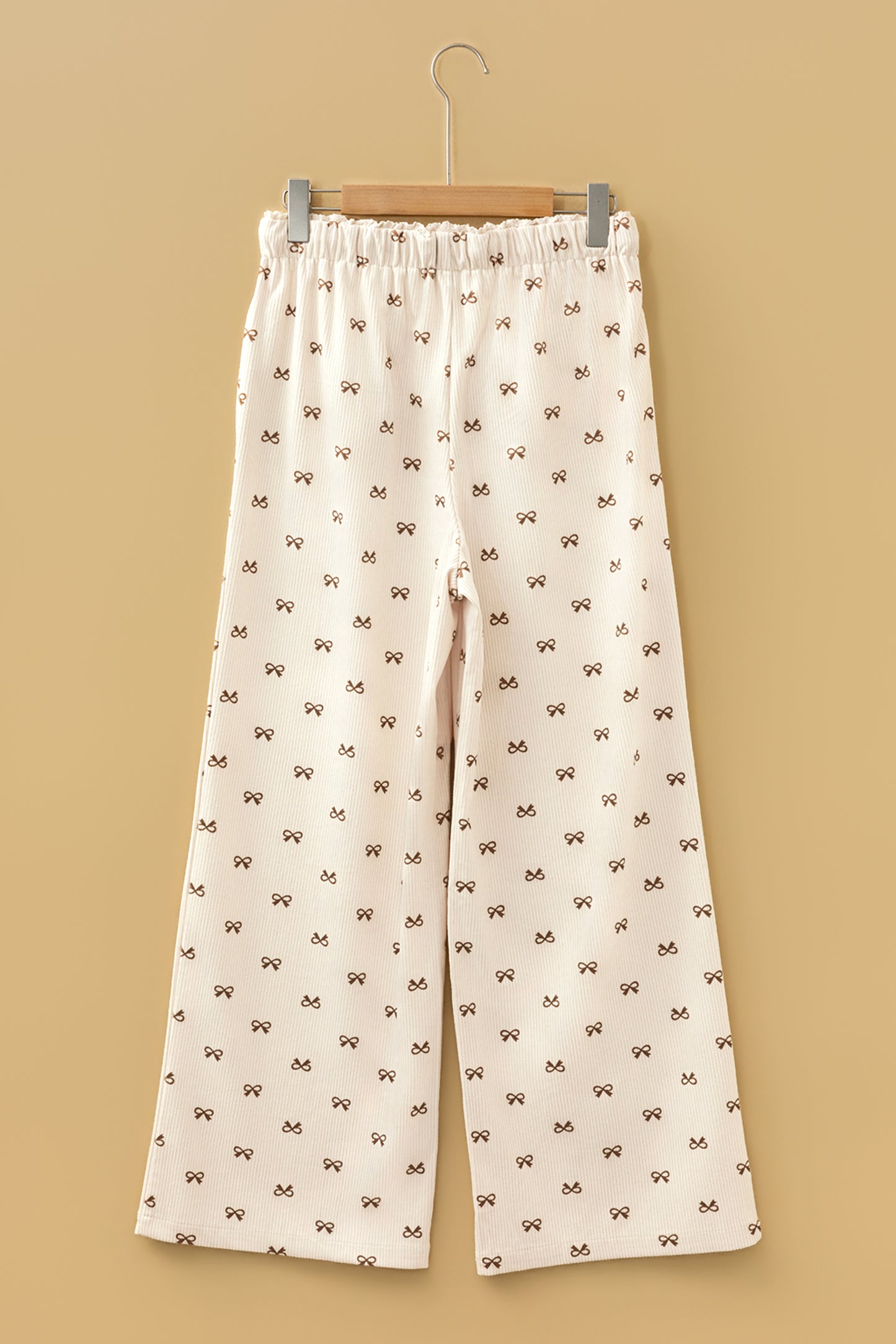 Apricot Bow Print Drawstring Elastic Waist Loose Corduroy Pants-Bottoms/Pants & Culotte-[Adult]-[Female]-2022 Online Blue Zone Planet