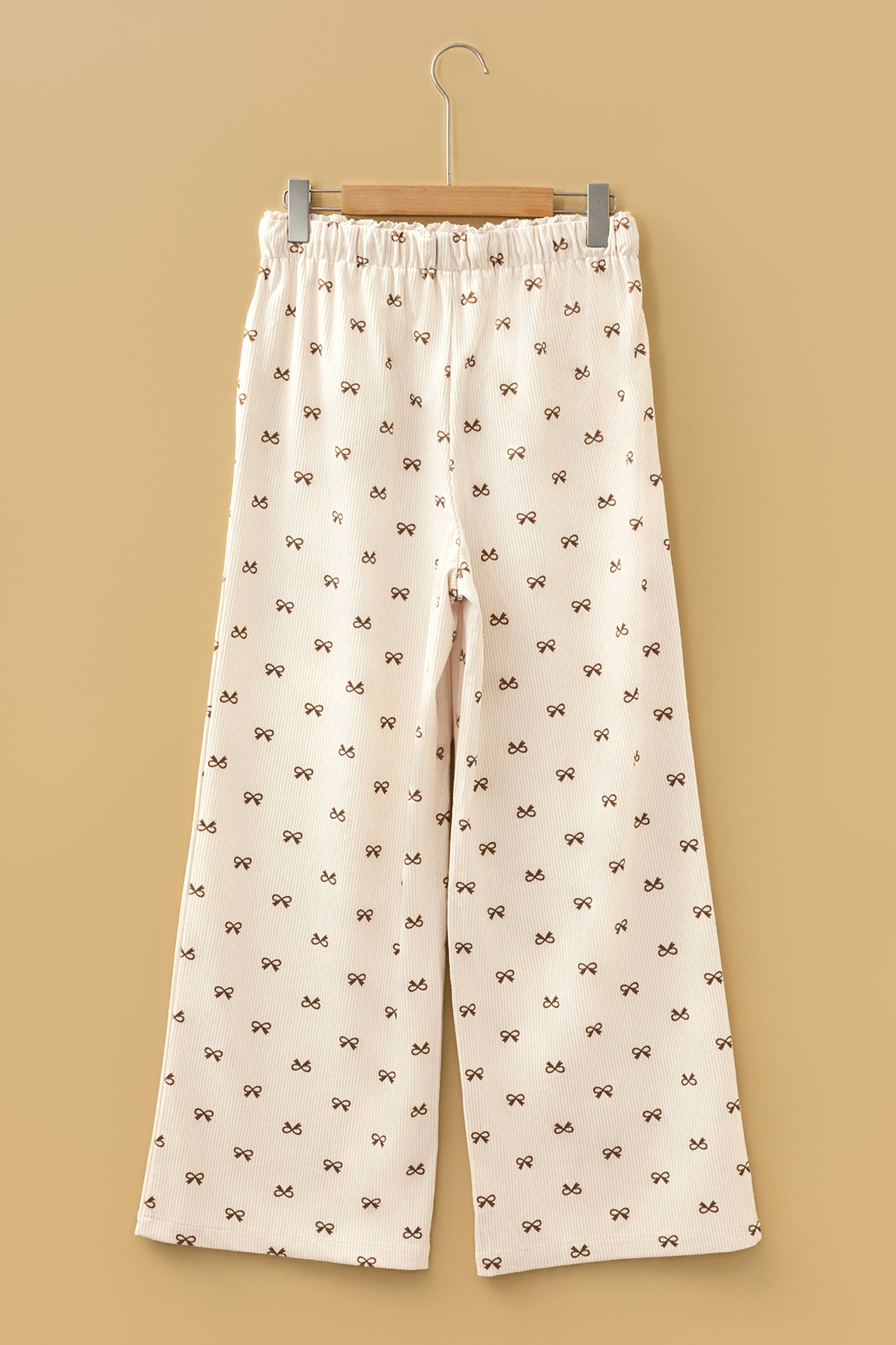 Apricot Bow Print Drawstring Elastic Waist Loose Corduroy Pants-Bottoms/Pants & Culotte-[Adult]-[Female]-2022 Online Blue Zone Planet