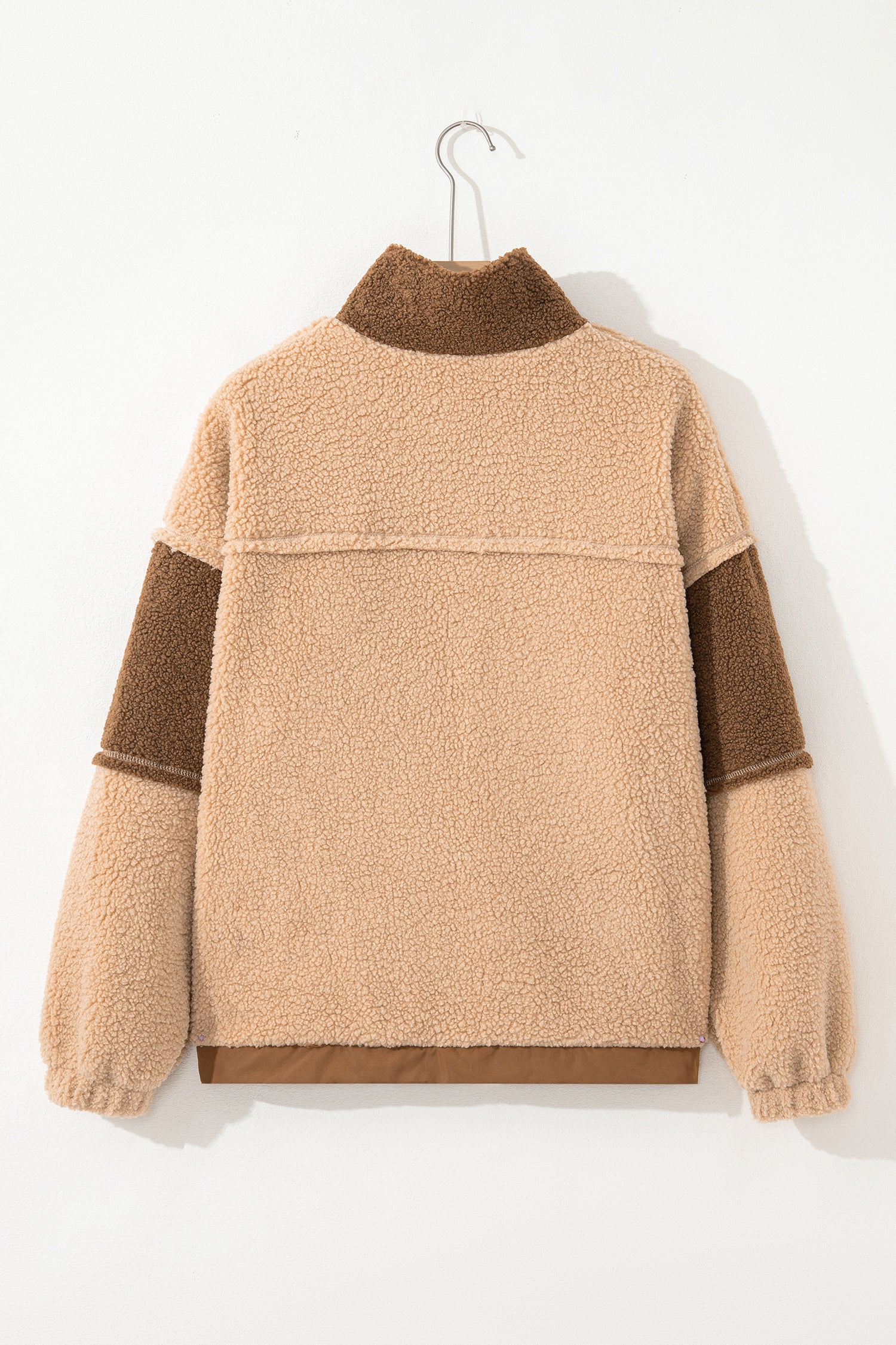 Straw Yellow 2-tone Color Block Patchwork Half Button Sherpa Sweatshirt-Tops/Sweatshirts & Hoodies-[Adult]-[Female]-2022 Online Blue Zone Planet