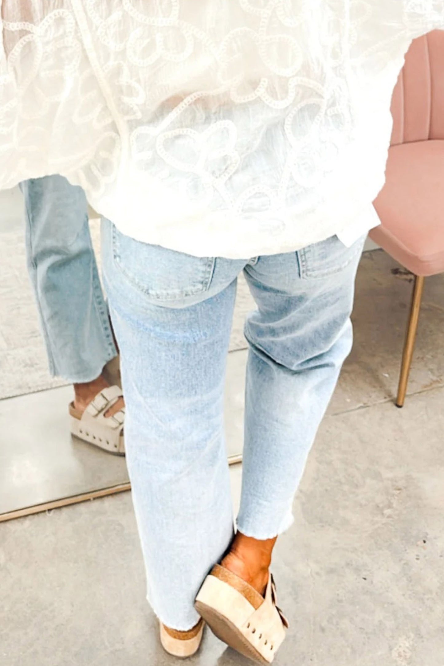 Beau Blue Sequin Rugby Pattern Raw Hem Casual Jeans-Bottoms/Jeans-[Adult]-[Female]-2022 Online Blue Zone Planet