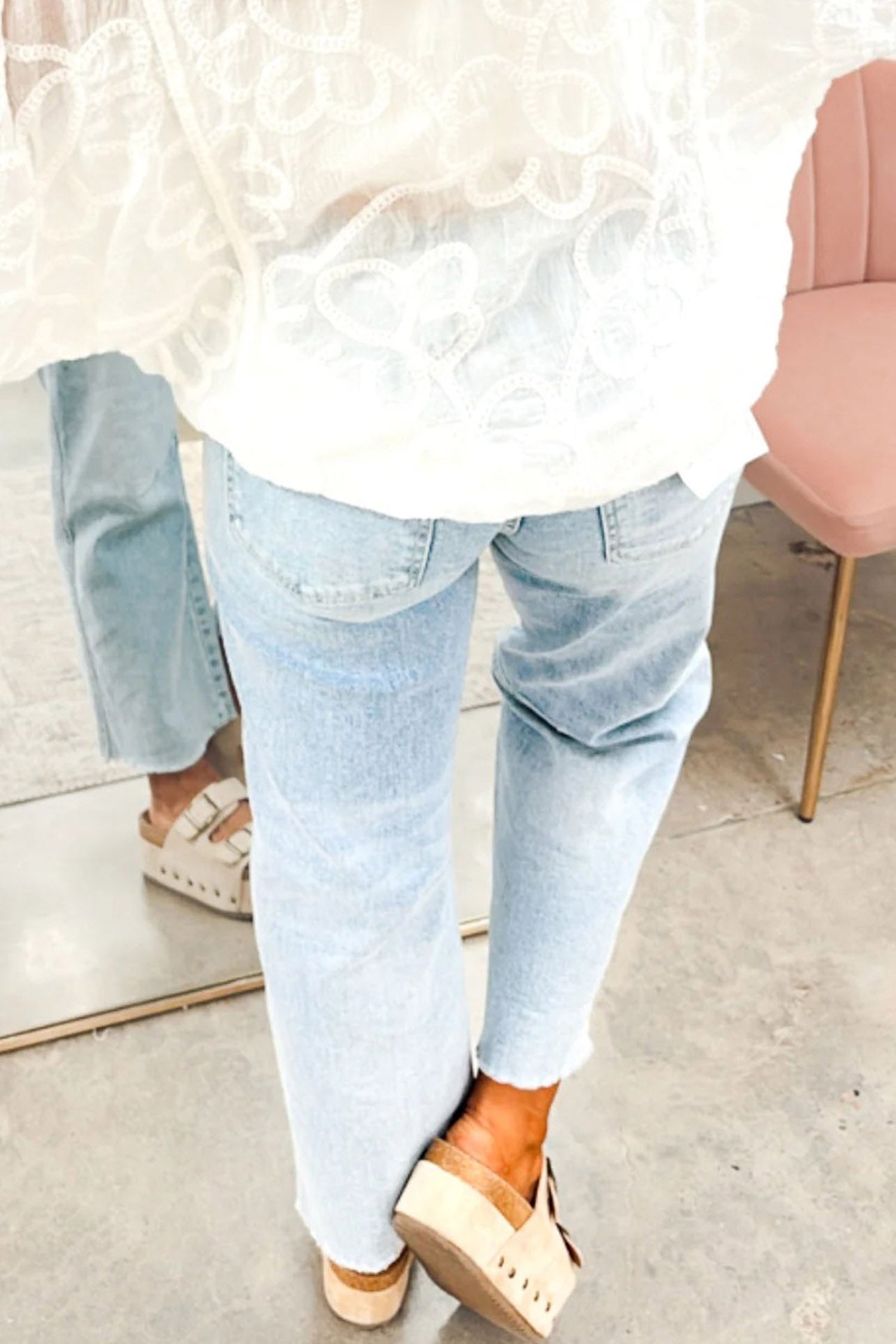 Beau Blue Sequin Rugby Pattern Raw Hem Casual Jeans-Bottoms/Jeans-[Adult]-[Female]-2022 Online Blue Zone Planet