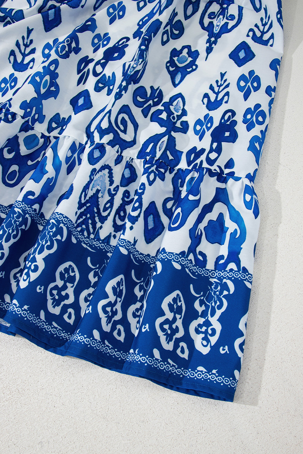 Blue Floral Puff Short Sleeve V Neck High Waist Maxi Dress-TOPS / DRESSES-[Adult]-[Female]-2022 Online Blue Zone Planet